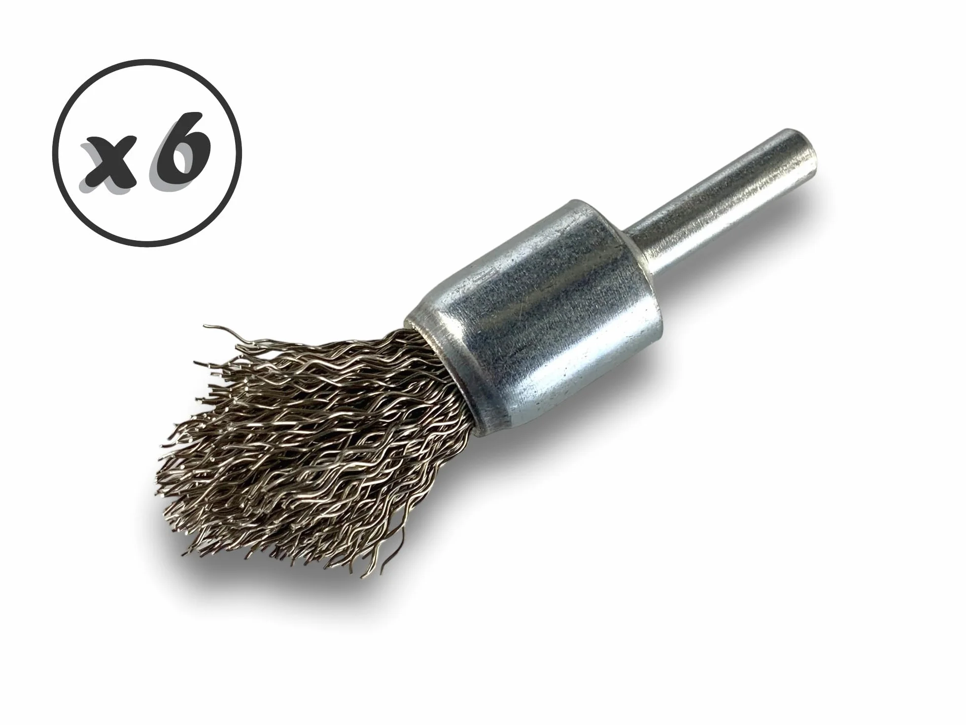 KIBROS 20TC18x6 zestaw 6 szczotek drucianych z końcówką na trzonku | Ø 18 mm | twarda stal nierdzewna 0,40 mm | kształt końcówki | do wiertarki lub wiertarko-wkrętarki | szczotkowanie i bejcowanie |