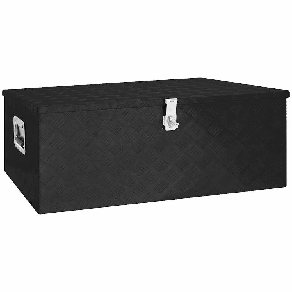 Aluminiowe pudełko do przechowywania, czarne, 100 x 55 x 37 cm, skrzynka narzędziowa do warsztatu, garażu, transportu, z zamknięciem i uchwytem, do porządku na co dzień