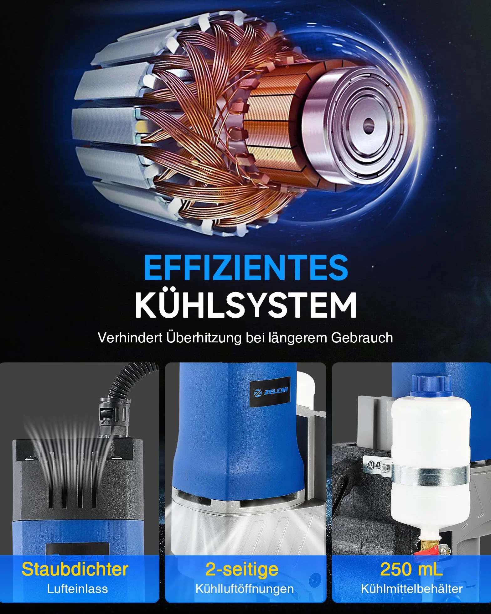 ZELCAN Wiertarka magnetyczna 1550 W, 11 wierteł, 13000 N, 580 obr./min, zmienna prędkość 50 mm, maks. średnica do majsterkowania, przemysłu, kolejnictwa, budowy statków, regulacja wysokości