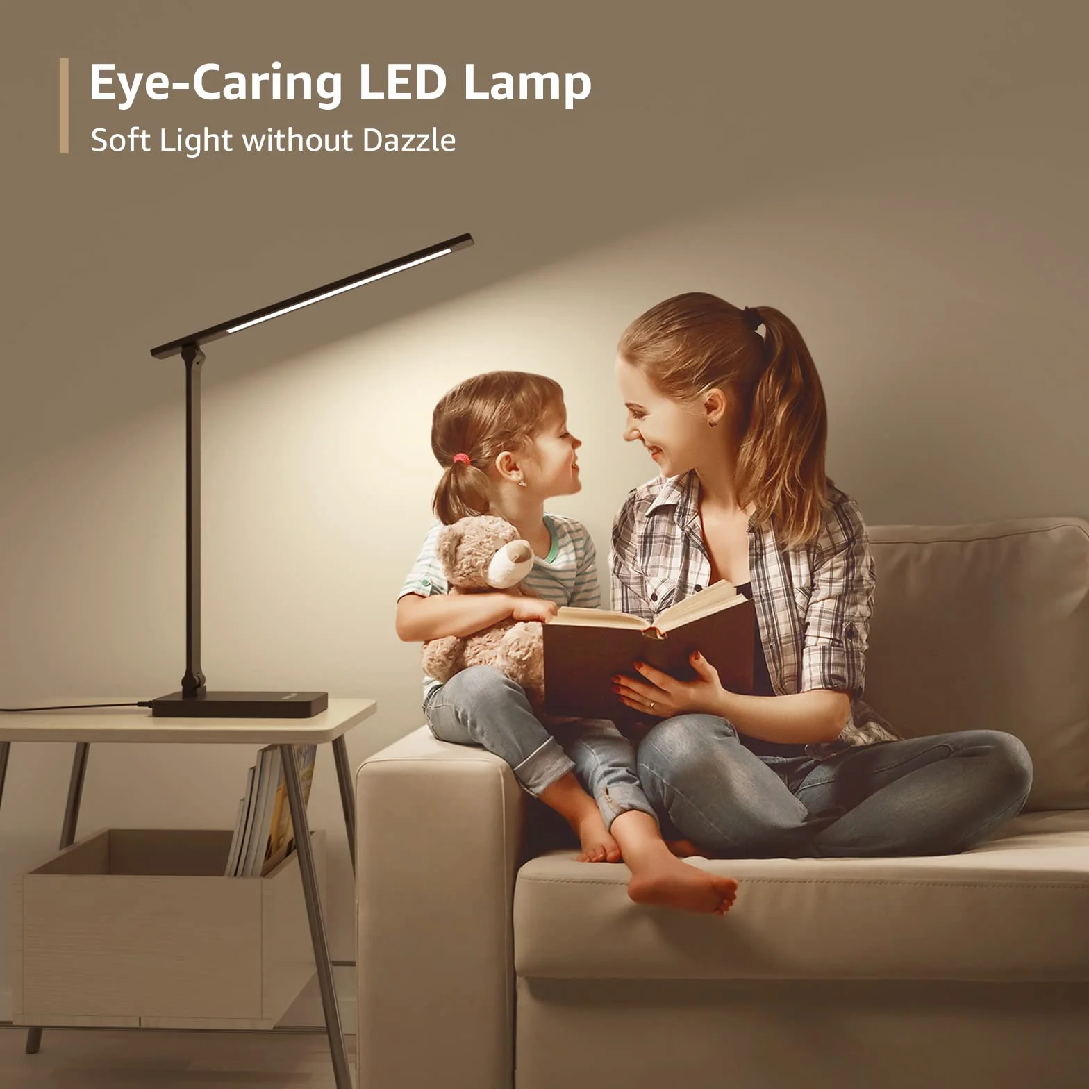 Lepro Lampa biurkowa LED, 450 lm, 3 kolory i 5 poziomów jasności, możliwość ściemniania, 3000-6500 K, światło dzienne z ochroną oczu, lampka nocna, lampka do czytania dla dzieci, do biura, czarna