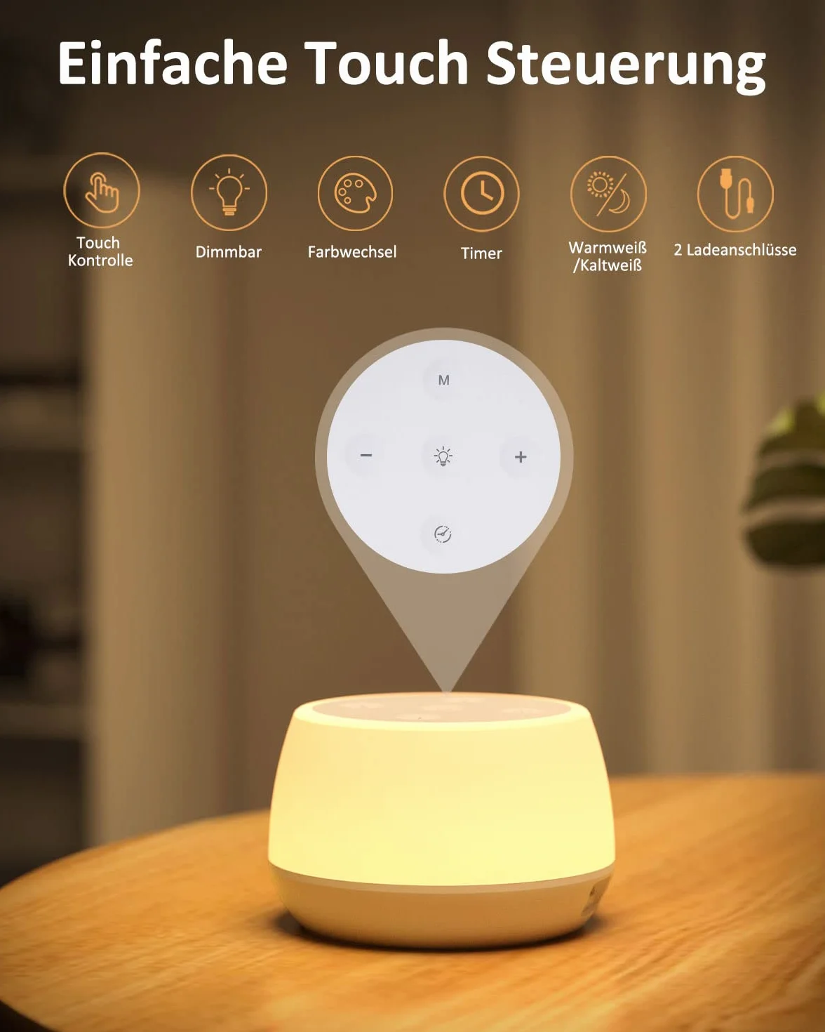Lampka nocna LED z funkcją ładowania USB-C 20 W Fast Charger, dotykowa, ściemniana, trybem zmiany kolorów RGB i timerem, lampka stołowa z funkcją ładowania do pokoju dziecięcego, sypialni i salonu