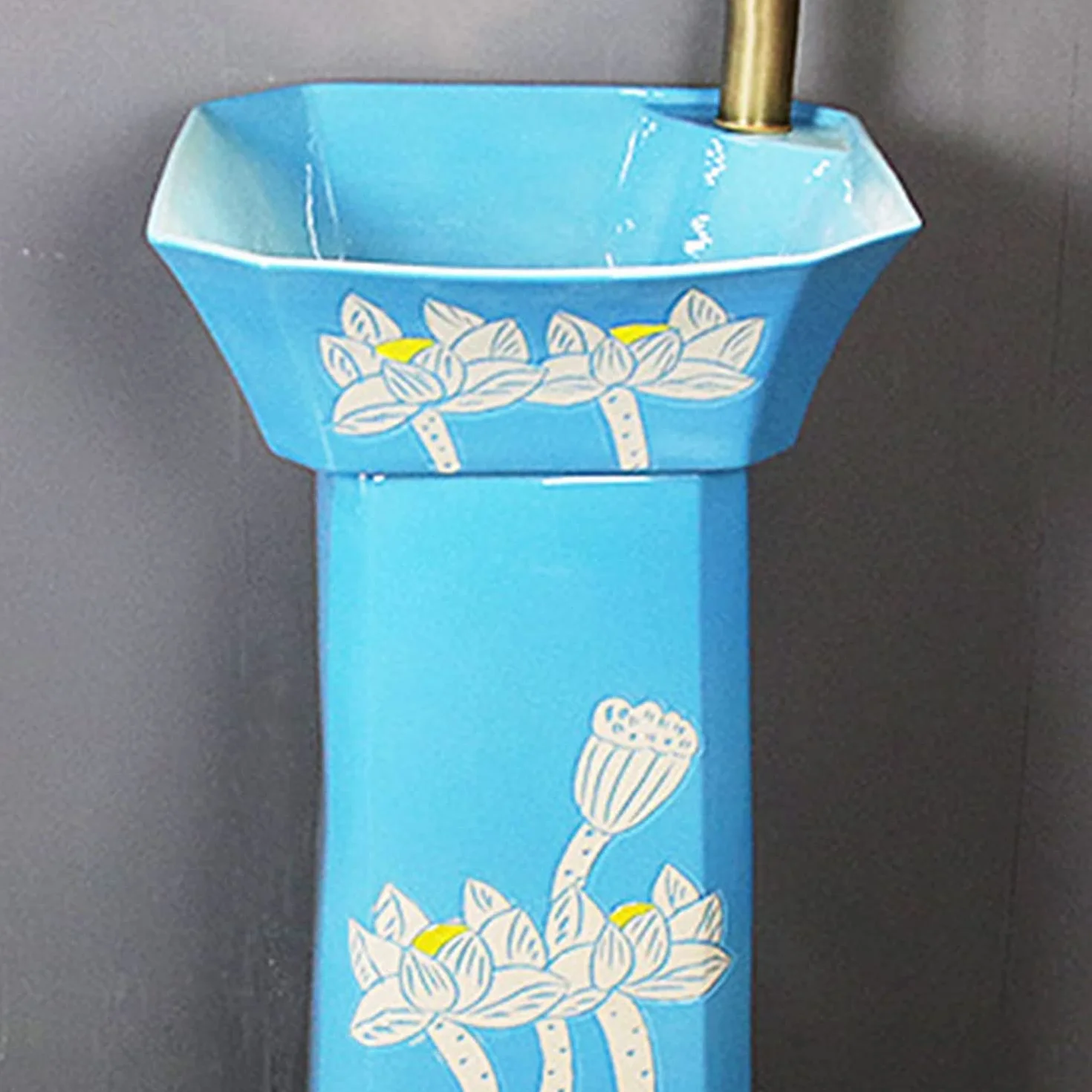 Wolnostojąca umywalka łazienkowa na cokole Art Hotel Home Nowoczesna ceramiczna umywalka łazienkowa z pełnym cokołem i otworem na kran, porcelana (rozmiar A)