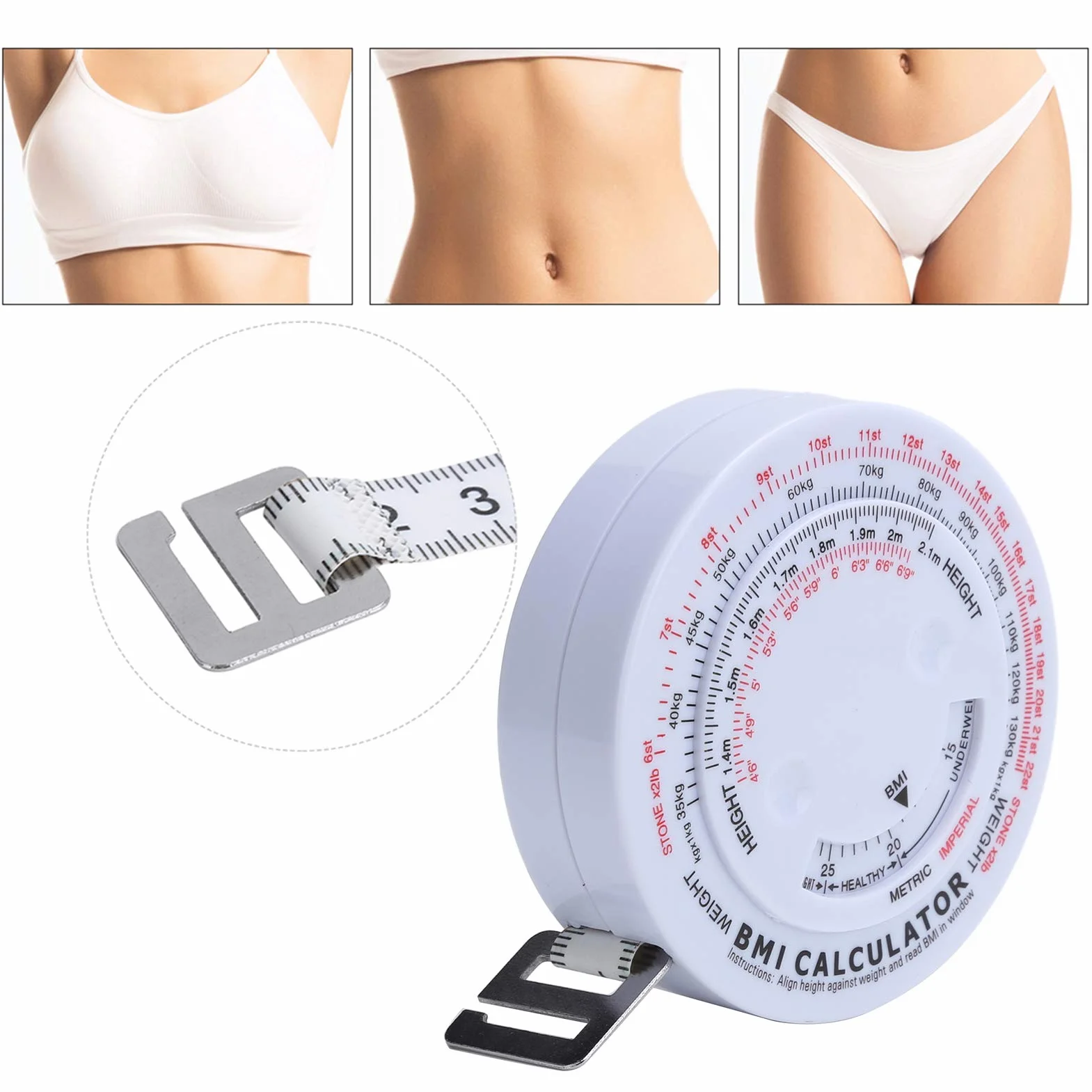 Inteligentna Taśma Miernicza do Pomiaru BMI 150 cm Suwmiarka do Tkanki Tłuszczowej