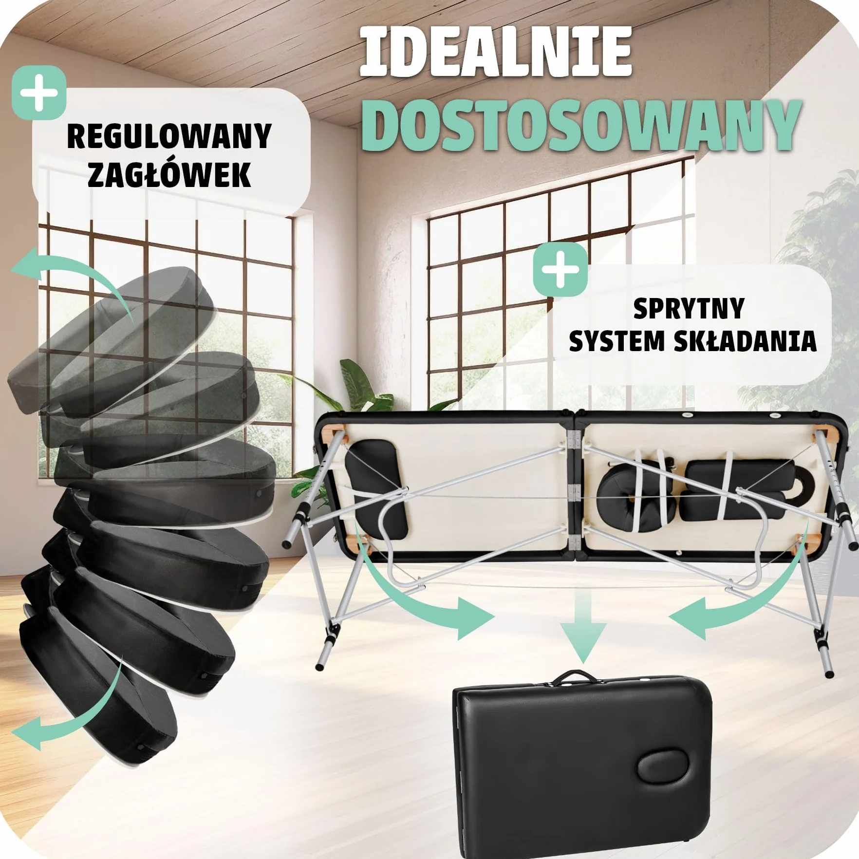 Tectake Przenośny Stół do Masażu Składany Aluminiowa Konstrukcja 230 kg Czarny