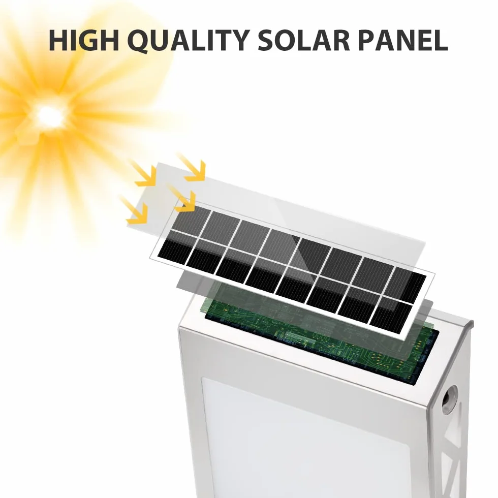 Solarny podświetlany numer domu 8 LED Solarny numer domu z przełącznikiem zmierzchowym Stal nierdzewna IP54 Wodoodporny Outdoor z cyframi 0-9 i literami A-E (Srebro)