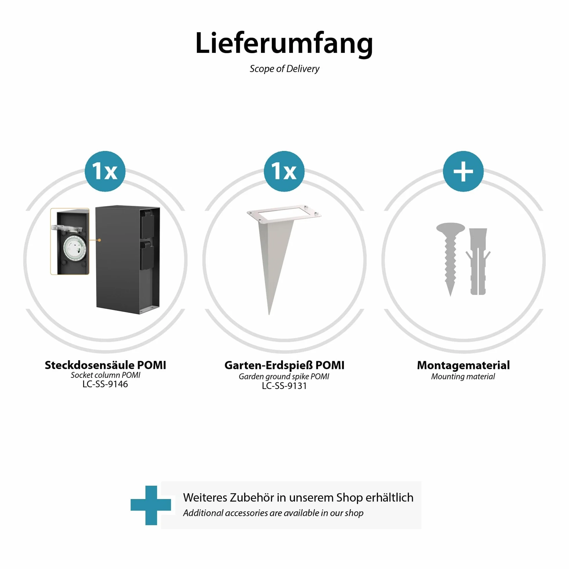 ledscom.de Kolumna gniazda ogrodowego POMI IP44 wyłącznik czasowy 2-krotny antracyt kątowy 23cm