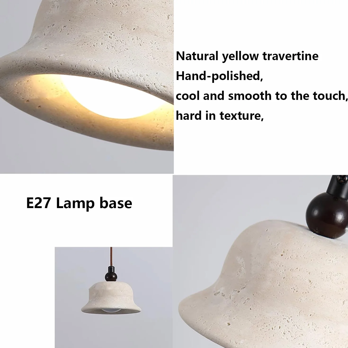 Lampa Wisząca Z Trawertynu Lampa Sufitowa 4,3 Cala Żyrandol Klosz Z Naturalnego Porowatego Trawertynu Gniazdo E27 W Stylu Mid Century Modern, Z Przewodem Do Baru, Kawiarni, Restauracji