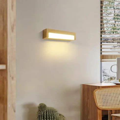 Lampy ścienne LED do sypialni, ze stałym okablowaniem, imitacja drewna wykończenie, 3 tryby kolorów, oświetlenie sypialni, salonu i lustra, metalowa lampa ścienna