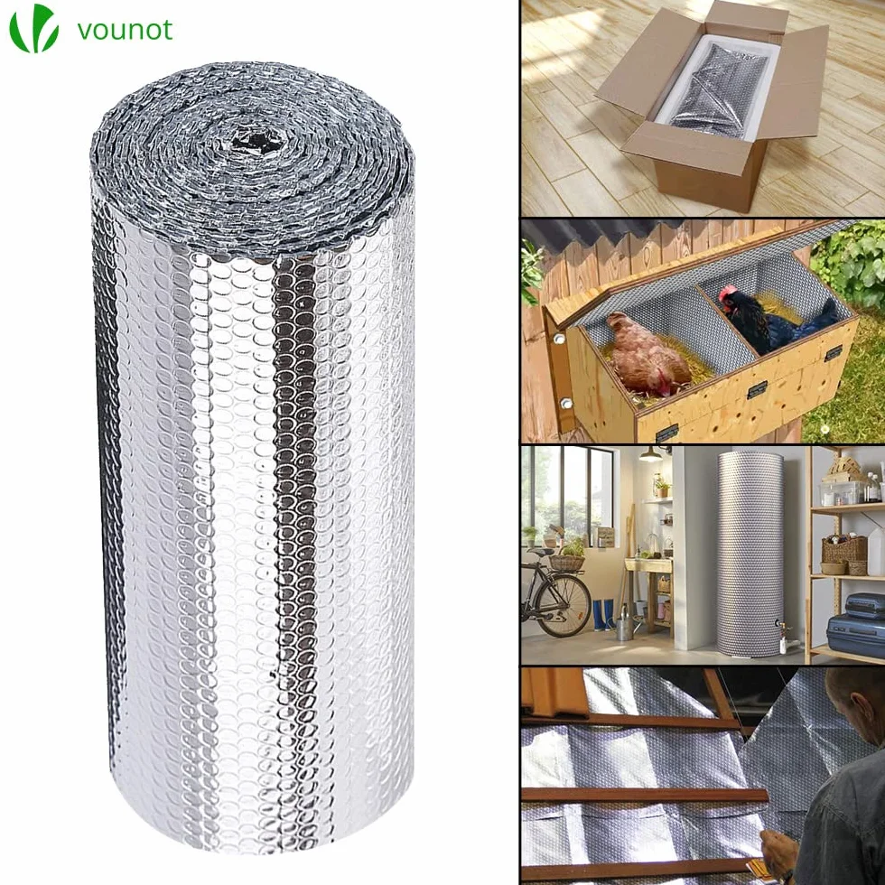 VOUNOT Izolacja termiczna z folii aluminiowanej z bąbelkami dwustronnie 3 mm odporna do reflektora chłodnicy ciepła i ochrony przed zimnem, idealna do okna, samochodu, chłodnicy 1,22 x 10M