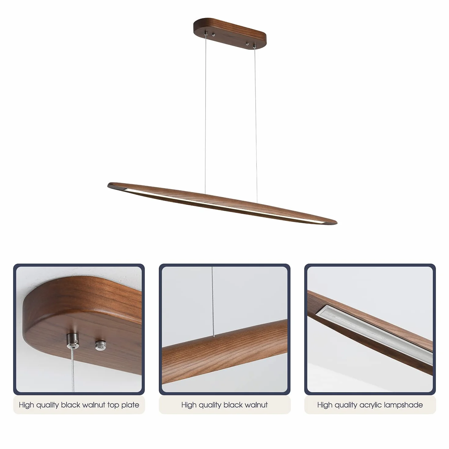 YISDESIGN 180 cm drewniana liniowa lampa wisząca - światła do jadalni i wyspy - LED ściemniany liniowy żyrandol - 40 W - kolor orzecha włoskiego