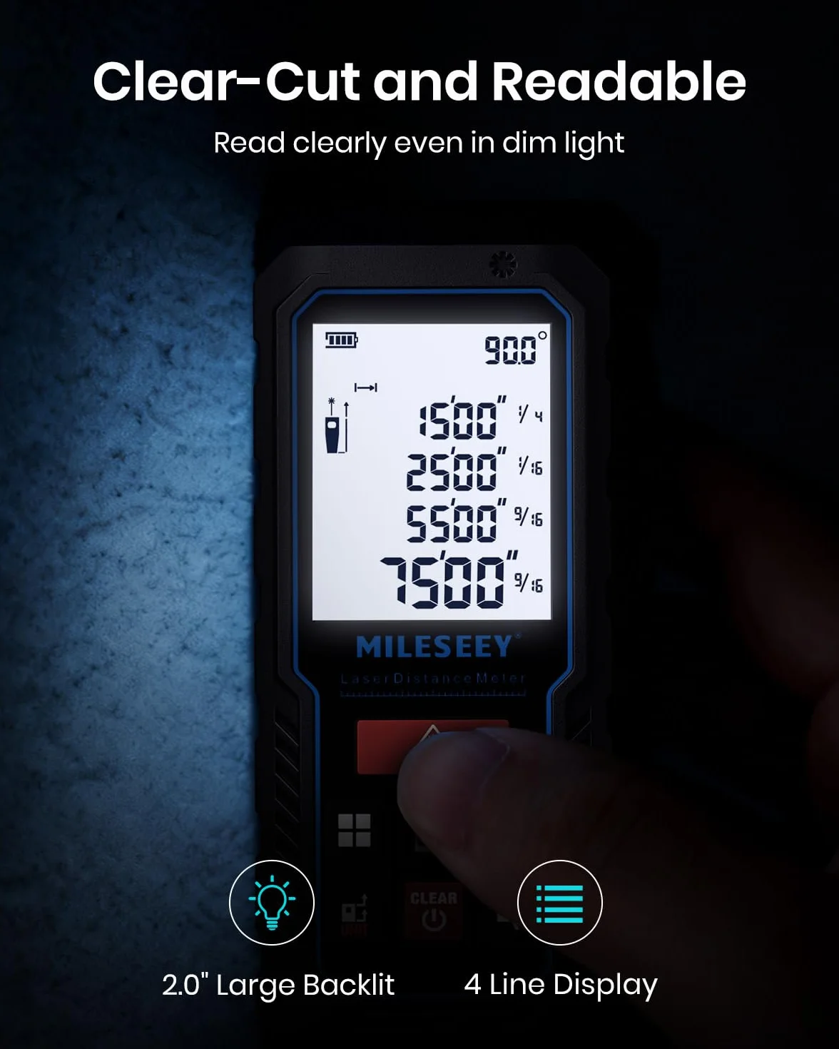 MiLESEEY 120M Laser Measure Device 229ft Digital Tape Measure Electronic Angle Sensor 2mm Accuracy