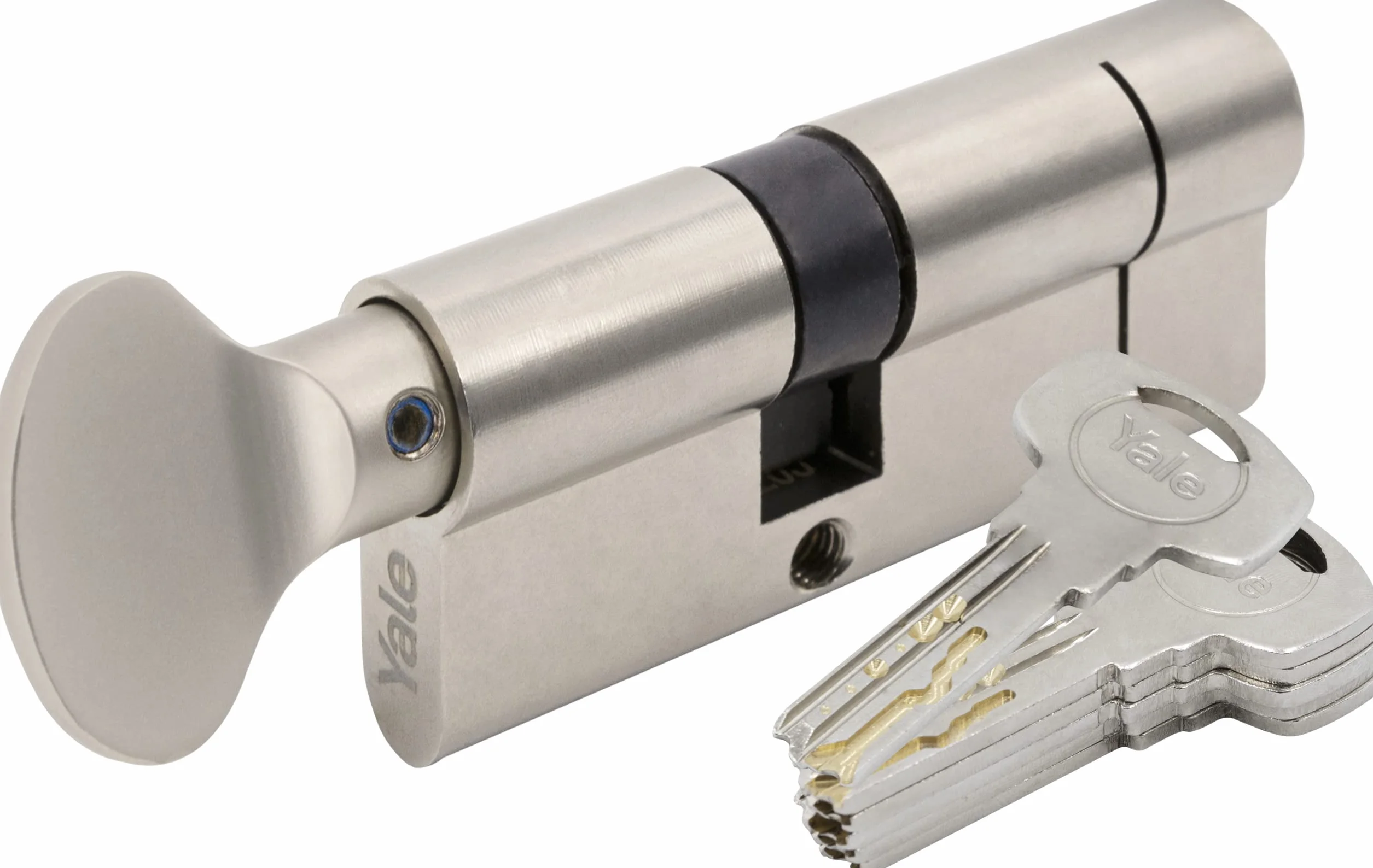 Yale Wkładka 2100 30/40G mm Gałka Maximum Security, Atestowana, Maksymalny Poziom Ochrony Przed Włamaniem, Karta Bezpieczeństwa, Funkcja Bezpiecznego Sprzęgła, 5 Kluczy, Satynowa