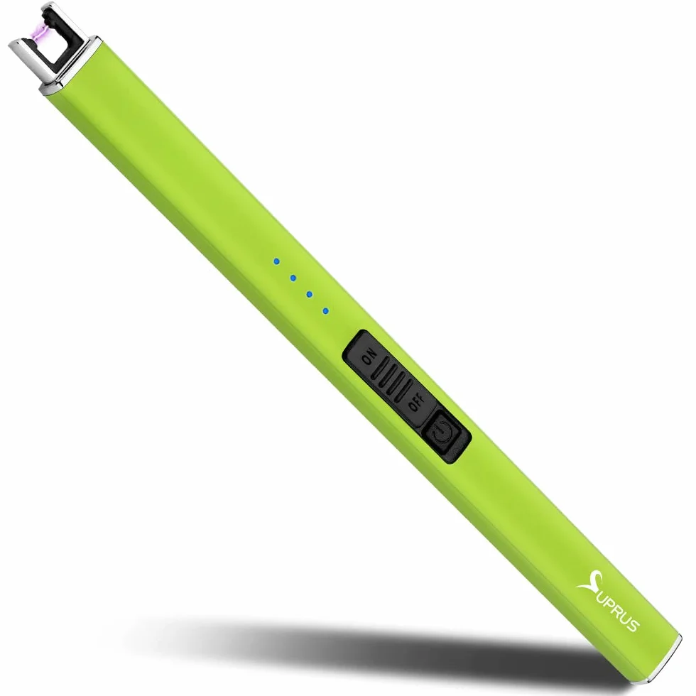 Suprus Zapalniczka świecąca w ciemności, elektryczna zapalniczka do świec, zapalniczka łukowa USB z blokadą zabezpieczającą, wiatroodporna, bezpłomieniowa (żółta)