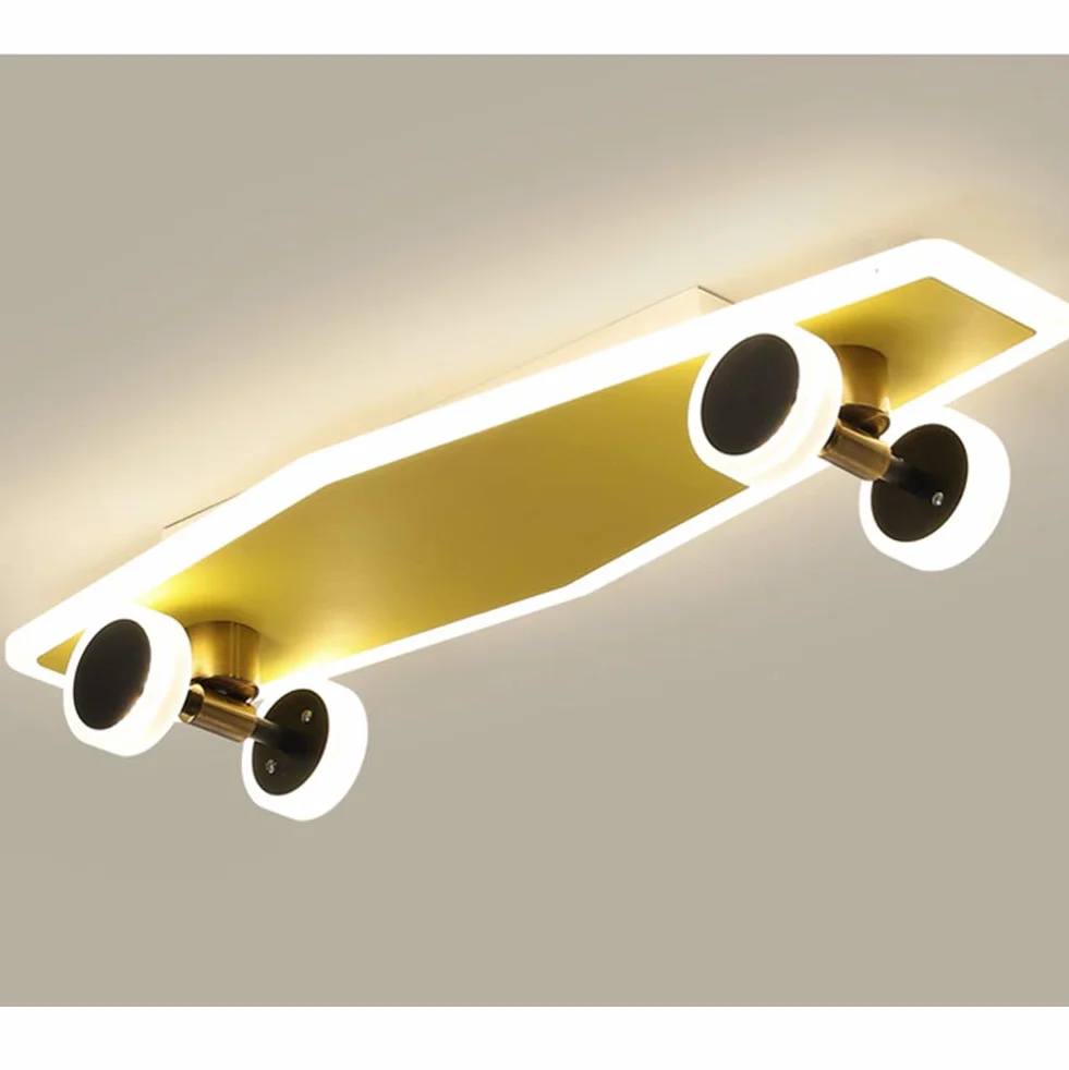 Lampa sufitowa, złota, pokój dziecięcy, deskorolka, lampa, ściemniana, dekoracja sypialni, lampa sufitowa dla chłopców, dzieci, młodzieży, lampa sufitowa, nowoczesny design do łazienki, salonu, ściany
