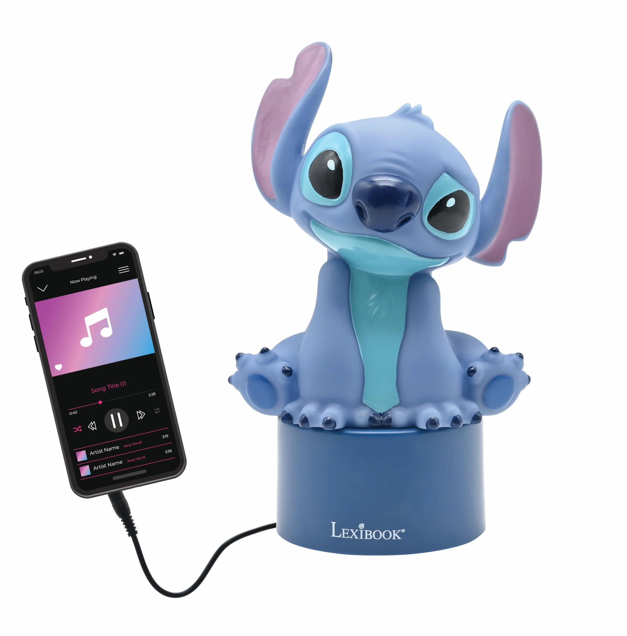 Lexibook, Disney Stitch, Lampka Nocna z Głośnikiem, Zmiana Kolorów, Delikatne Światło, Zasilanie Bateryjne, Niebieski, NS01D