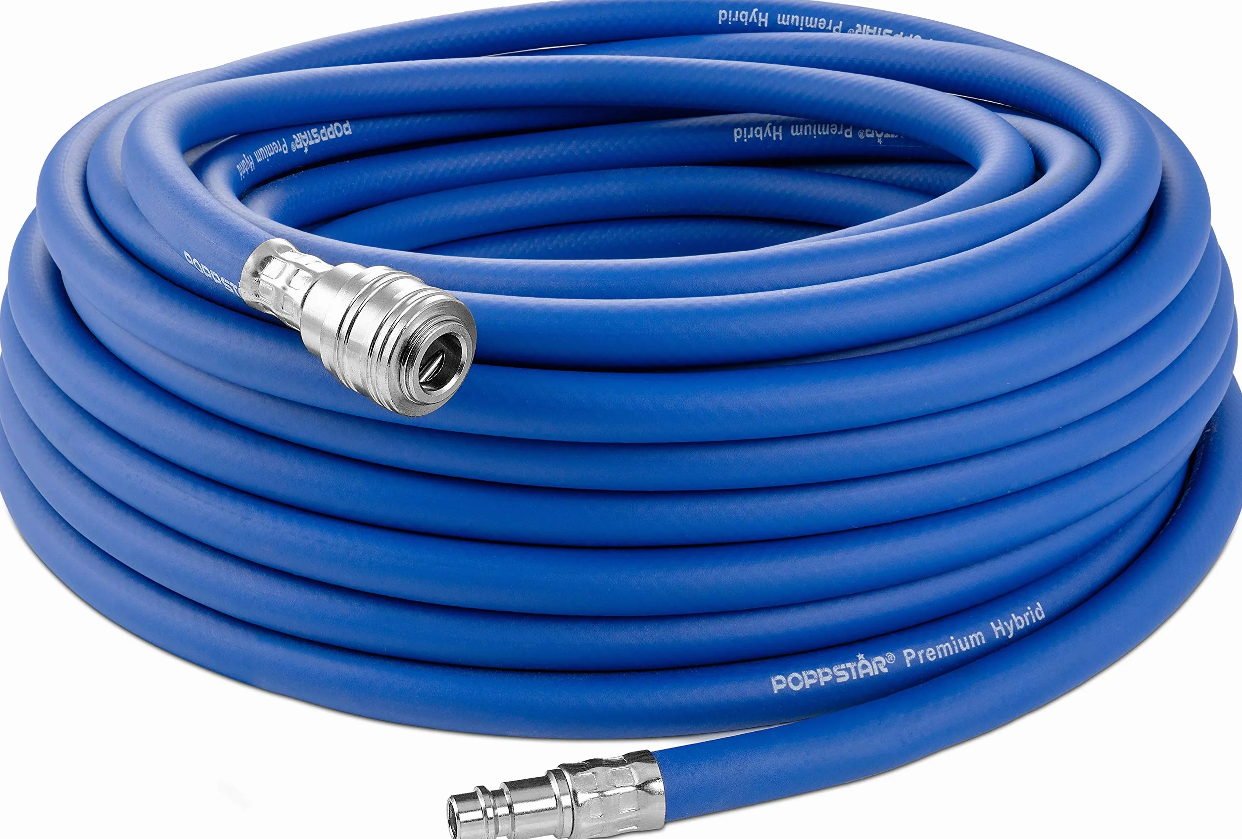 Poppstar wąż pneumatyczny 20m (hybrydowy: PVC wzmocniony tkaniną, średnica wew 9,2mm z szybkozłączką i wtyczką złącza) do 20 bar, niebieski