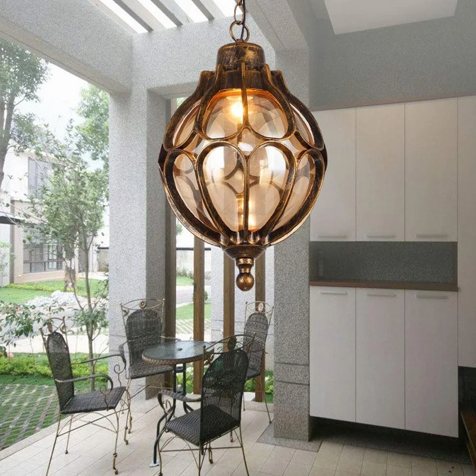 LIUNAIN Vintage lampa wisząca na zewnątrz, wodoszczelna lampa sufitowa, przemysłowa, aluminium, szkło, żyrandol wiszący, oświetlenie na werandę, korytarz, wille, podwórko, do wnętrz, E27