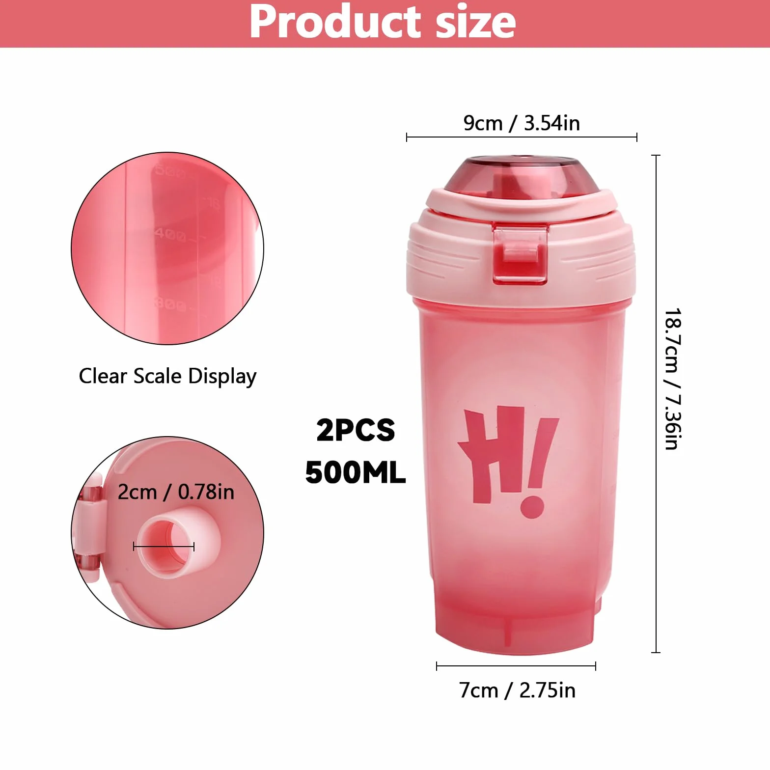 APOMOONS Shaker proteinowy, 2 sztuki, shaker proteinowy ze skalą pomiarową, nie zawiera BPA, szczelny, trwały, bezzapachowy, shaker do fitnessu, uprawiania sportu