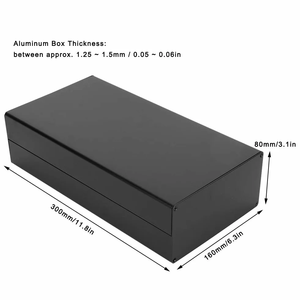 Obudowa Aluminiowa PCB, Skrzynka Przyłączeniowa z Odprowadzaniem Ciepła, Czarna, Piaskowana, 80 x 160 x 300 mm
