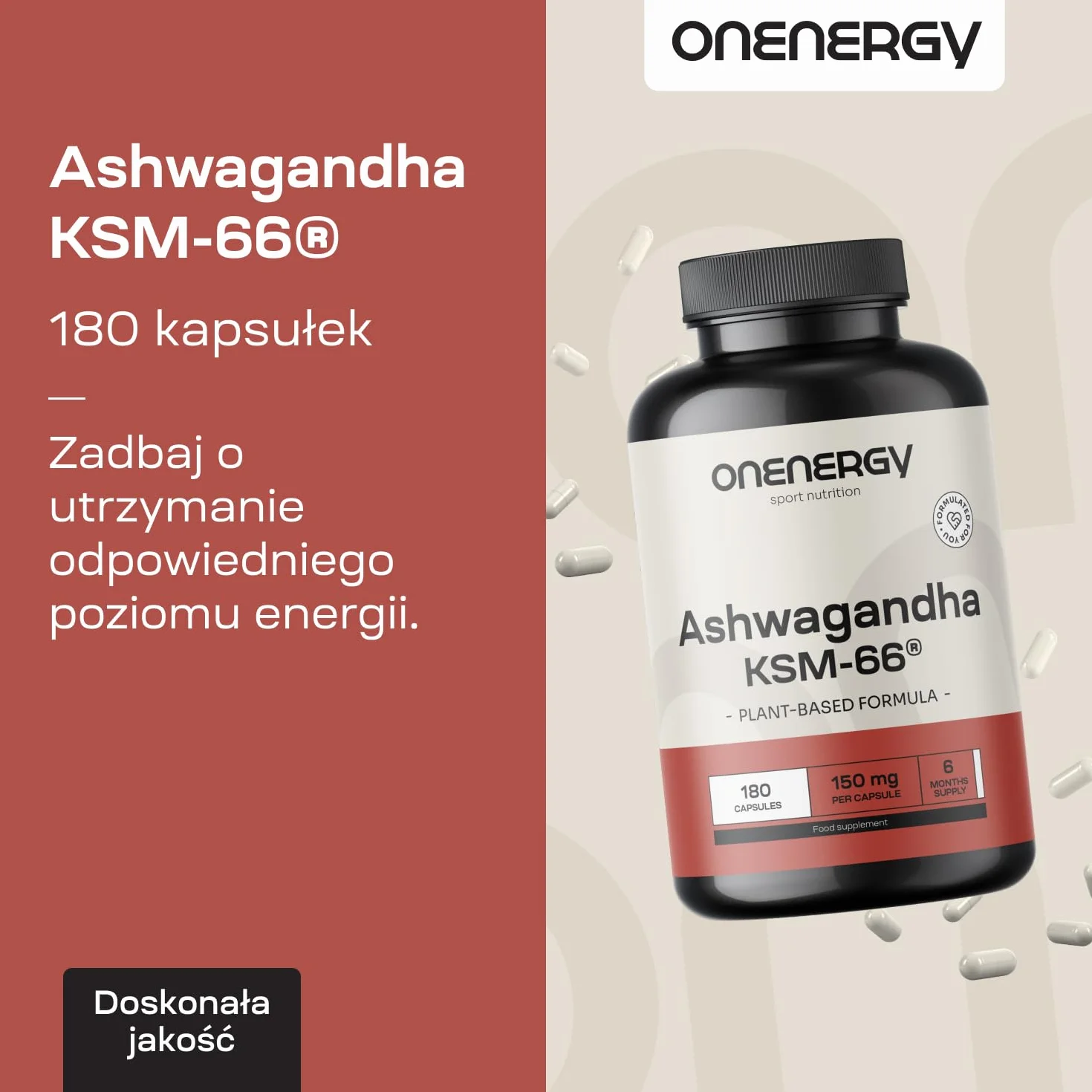 Ashwagandha KSM-66 – 180 Kapsułek Roślinnych – Withania somnifera – Wysoko Skoncentrowany Produkt – Królowa Ajurvedy – 6-miesięczny Zapas – Wsparcie Ciała i Umysłu