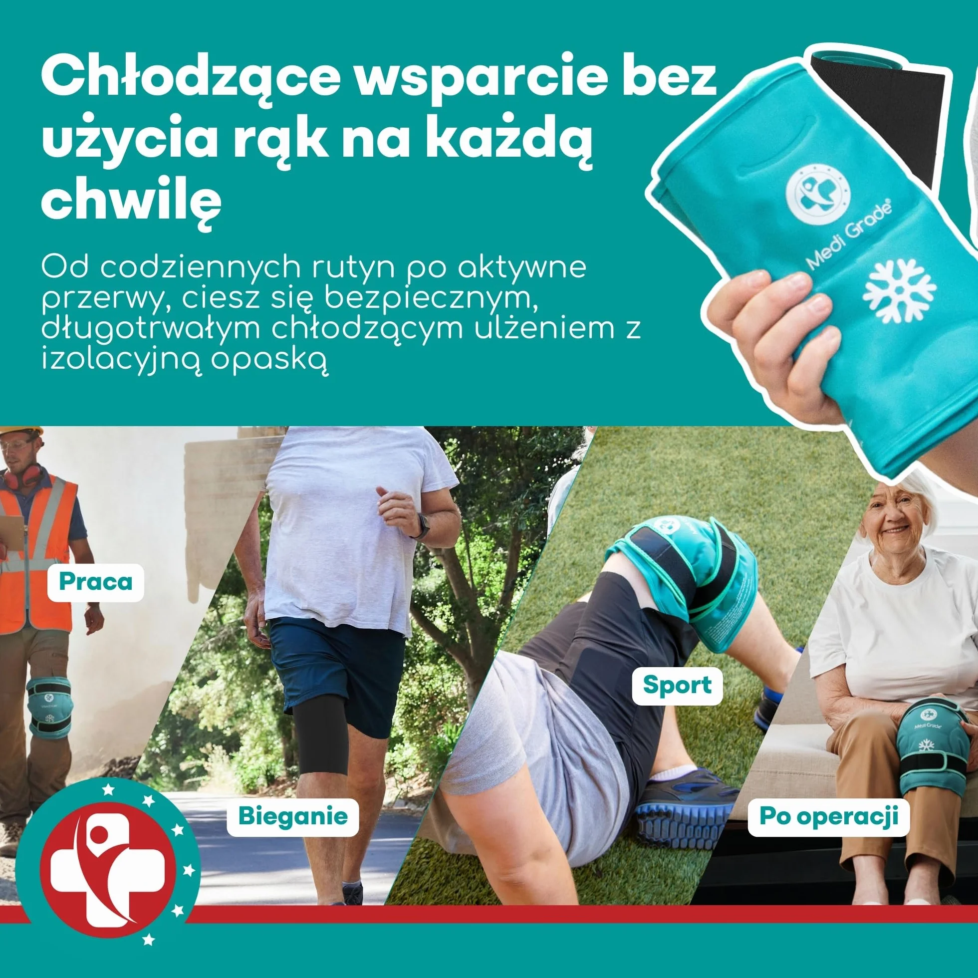 Medi Grade Kompres Żelowy Chłodzący Na Kolano – Dwuwarstwowy Okład Chłodzący z Pokrowcem – Wielorazowy