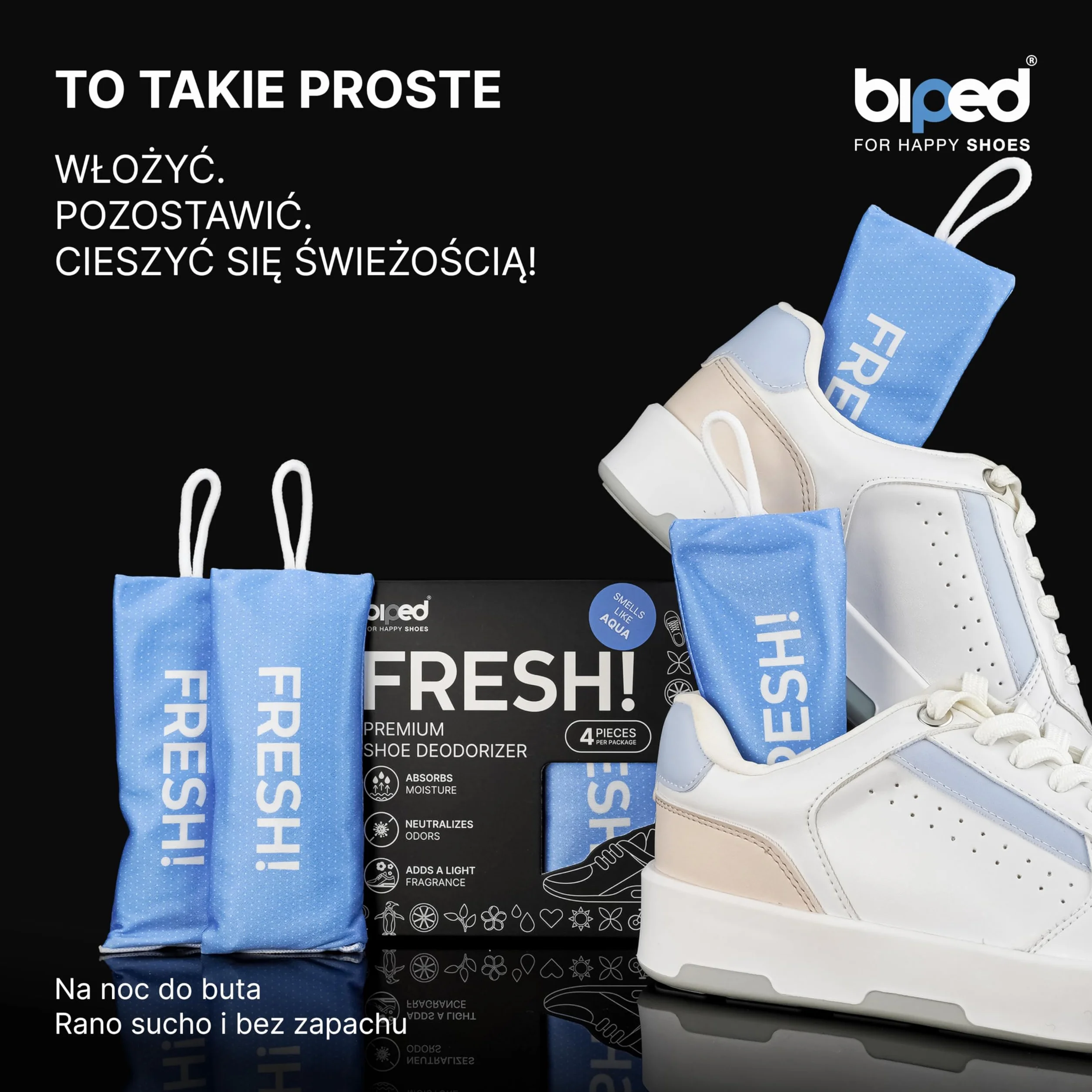 biped FRESH! dezodorant do obuwia z bambusowym węglem aktywnym – neutralizuje pot i zapachy – 4 sztuki