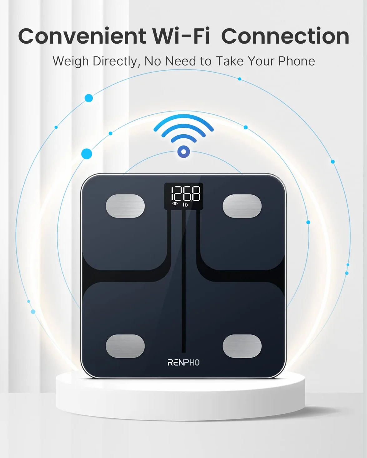 RENPHO Inteligentne Wi-Fi Wagi tkanki tłuszczowej do masy ciała, Cyfrowa waga łazienkowa Waga Bluetooth, Monitor składu ciała Wagi BMI z aplikacją na smartfona do toru fitness, technologia Step-On, czarny