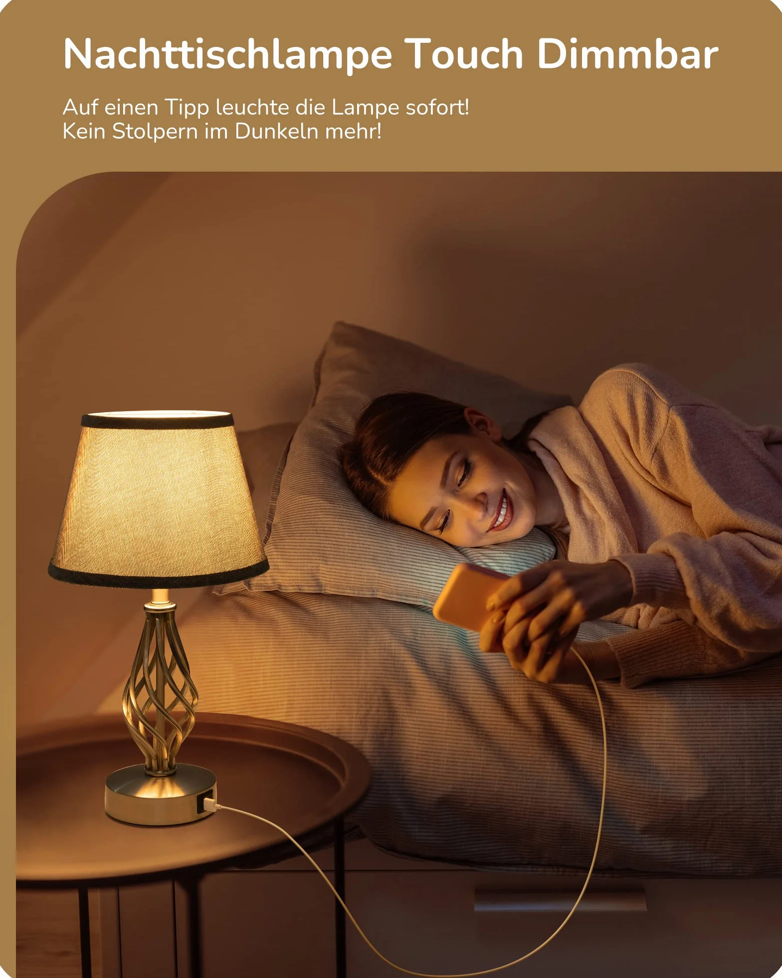 EDISHINE Lampka nocna LED, dotykowa, ściemniana, zestaw 2 szt., nowoczesna lampa stołowa z funkcją ładowania, 2 porty USB, do dekoracji sypialni, salonu, na parapet, prezent, abażur lniany, szara