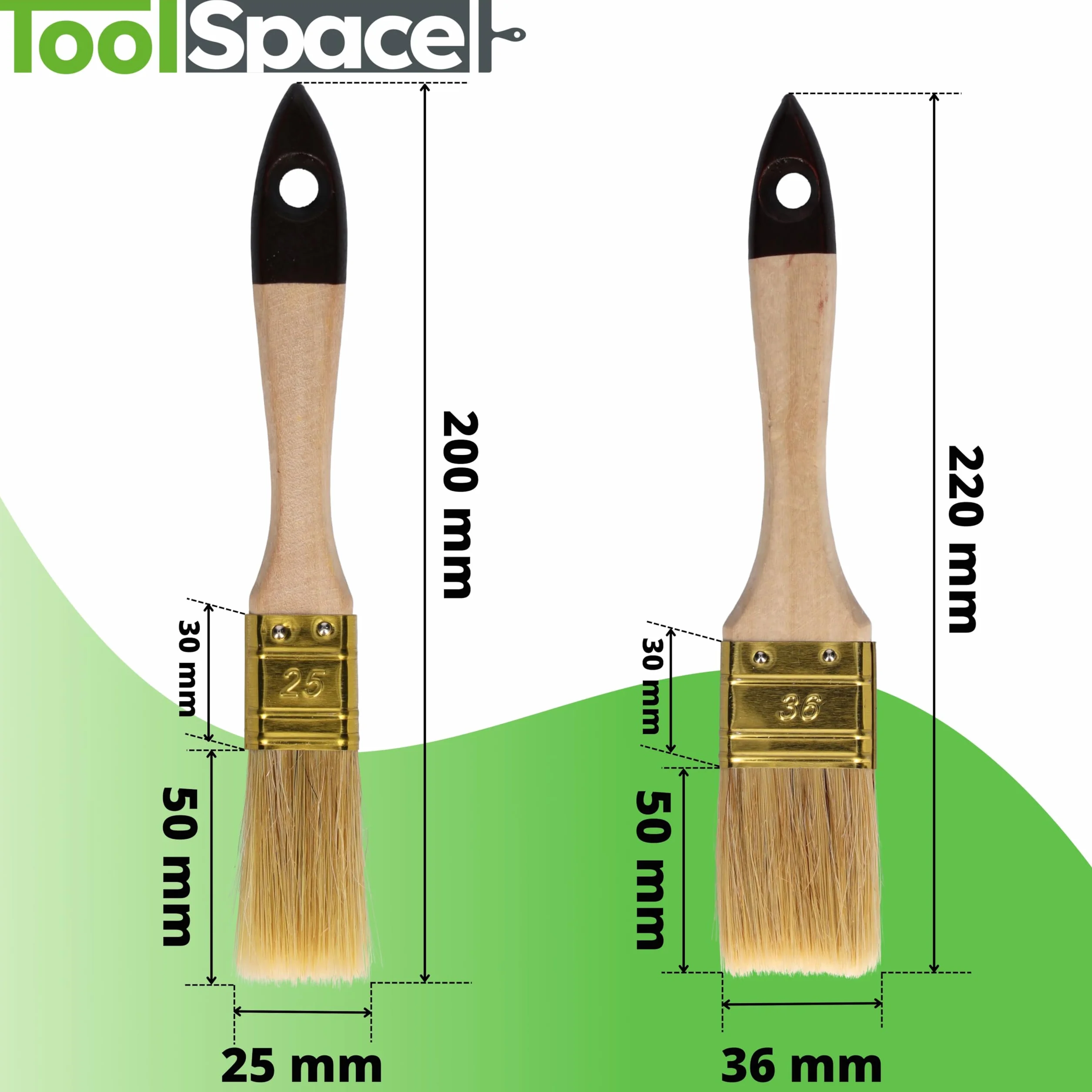 ToolSpace Pędzle Angielskie Profesjonalne 25mm/ 36mm/50mm/76mm pędzel malarski – do farb, lakierów, gruntów i emalii – idealne do domu warsztatu i zastosowań profesjonalnych – wszechstronne trwałe