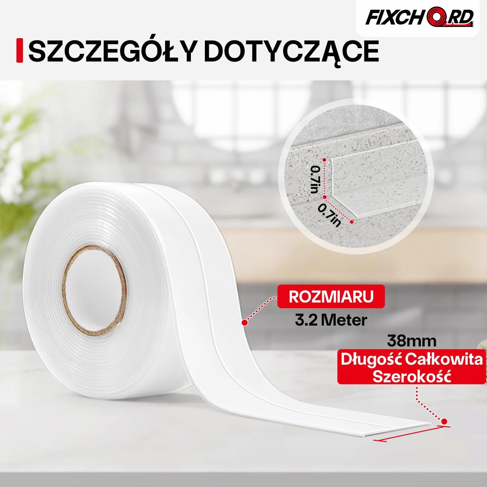 Samoprzylepna taśma uszczelniająca, 1 rolki taśma uszczelniająca, Wodoodporny, Przezroczysty Taśma uszczelniająca do kuchnie, łazienki, toalety z narzędziem uszczelniającym 3.2m*38mm