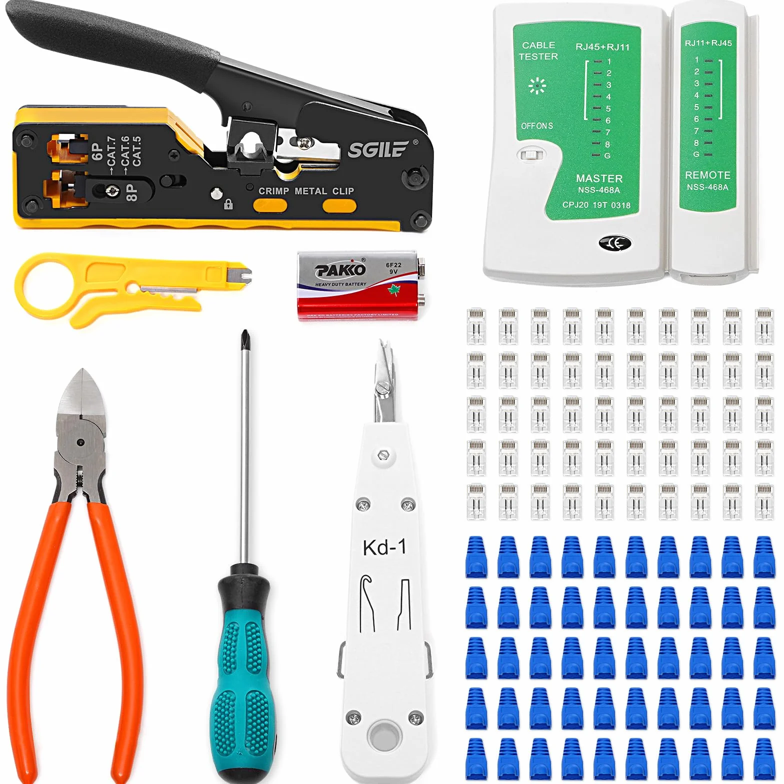 SGILE Zestaw Narzędzi do Zaciskania RJ45 Cat5 Cat6 Cat7