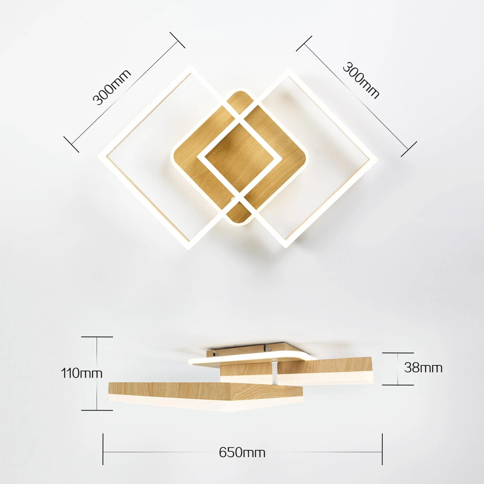 ANTENLICHT Lampa sufitowa LED do salonu, nowoczesna, geometryczna, 40 W, z pilotem zdalnego sterowania, bezstopniowe ściemnianie, 3000-6500 K, lampa sufitowa z metalu, do salonu, sypialni, wygląd