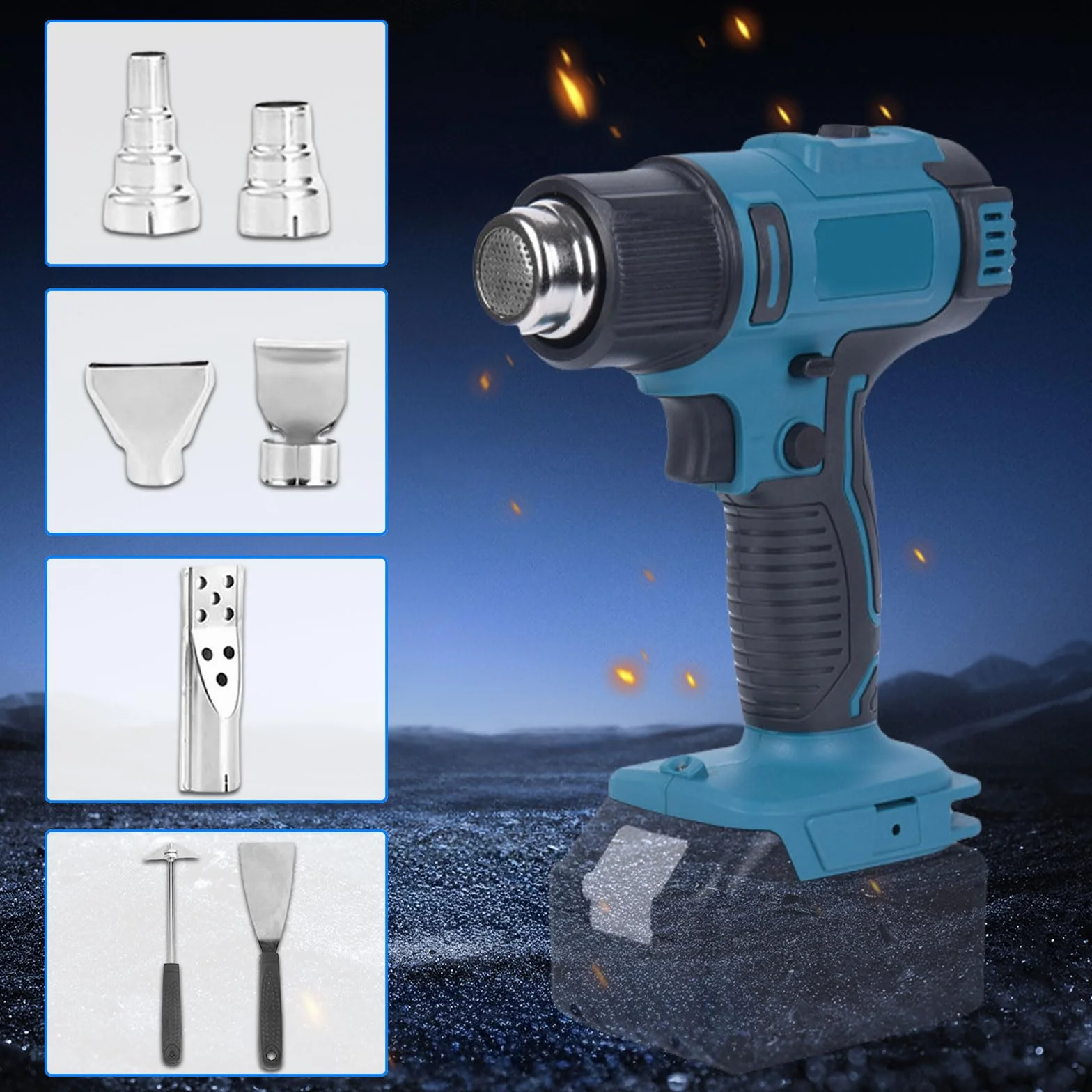 Akumulatorowy pistolet na gorące powietrze do Makita 18 V, 2 temperatury 300/550 ℃, termokurczliwa folia termokurczliwa z 7 dyszami ze stali nierdzewnej do majsterkowania, folii