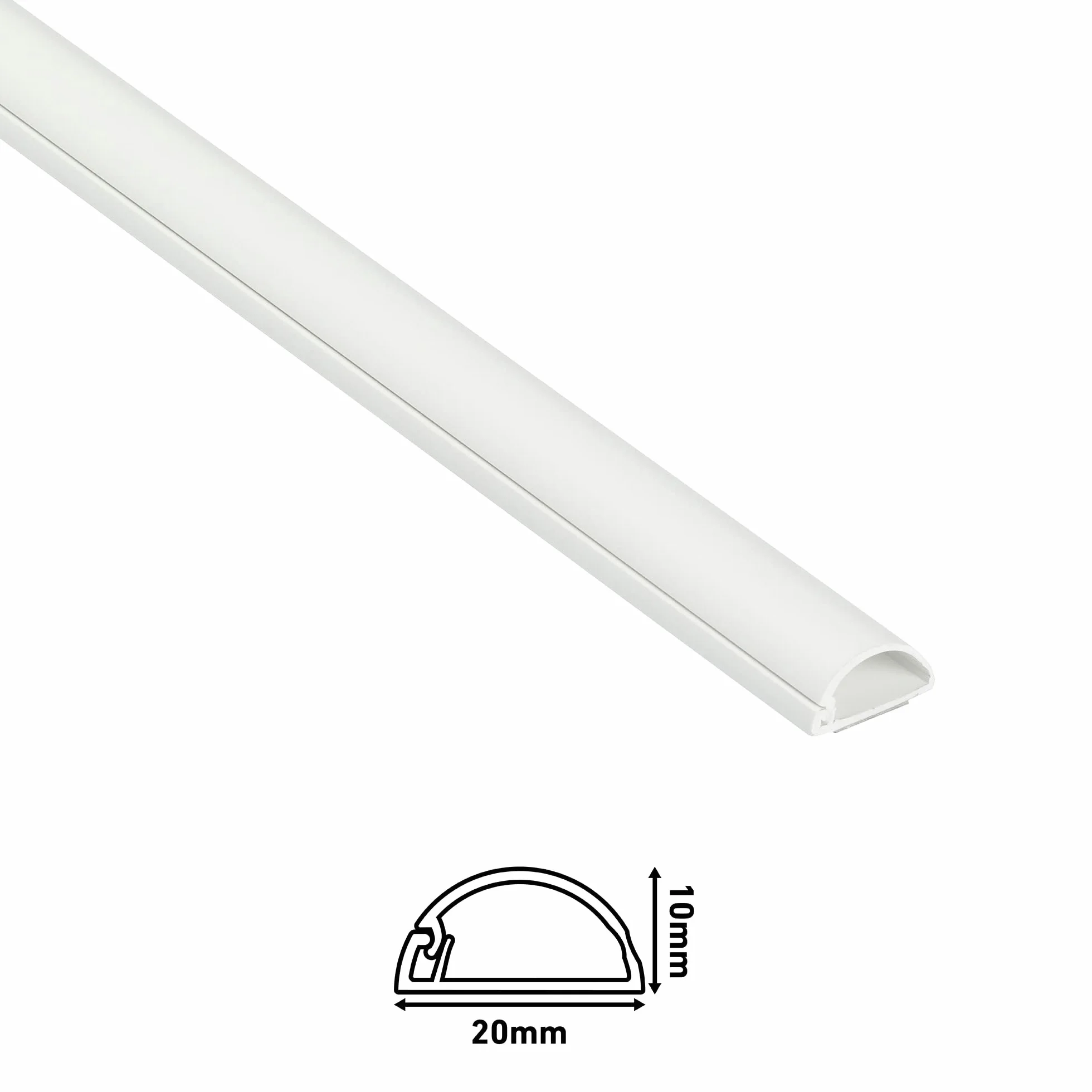 D-Line Listwa Kablowa 20x10mm 2m Zestaw, Profil Półokrągły, Samoprzylepna Osłona Przewodów, Malowalna Organizacja Kabli – 2x 20mm (S) x 10mm (W) x 1m Długości – Biały