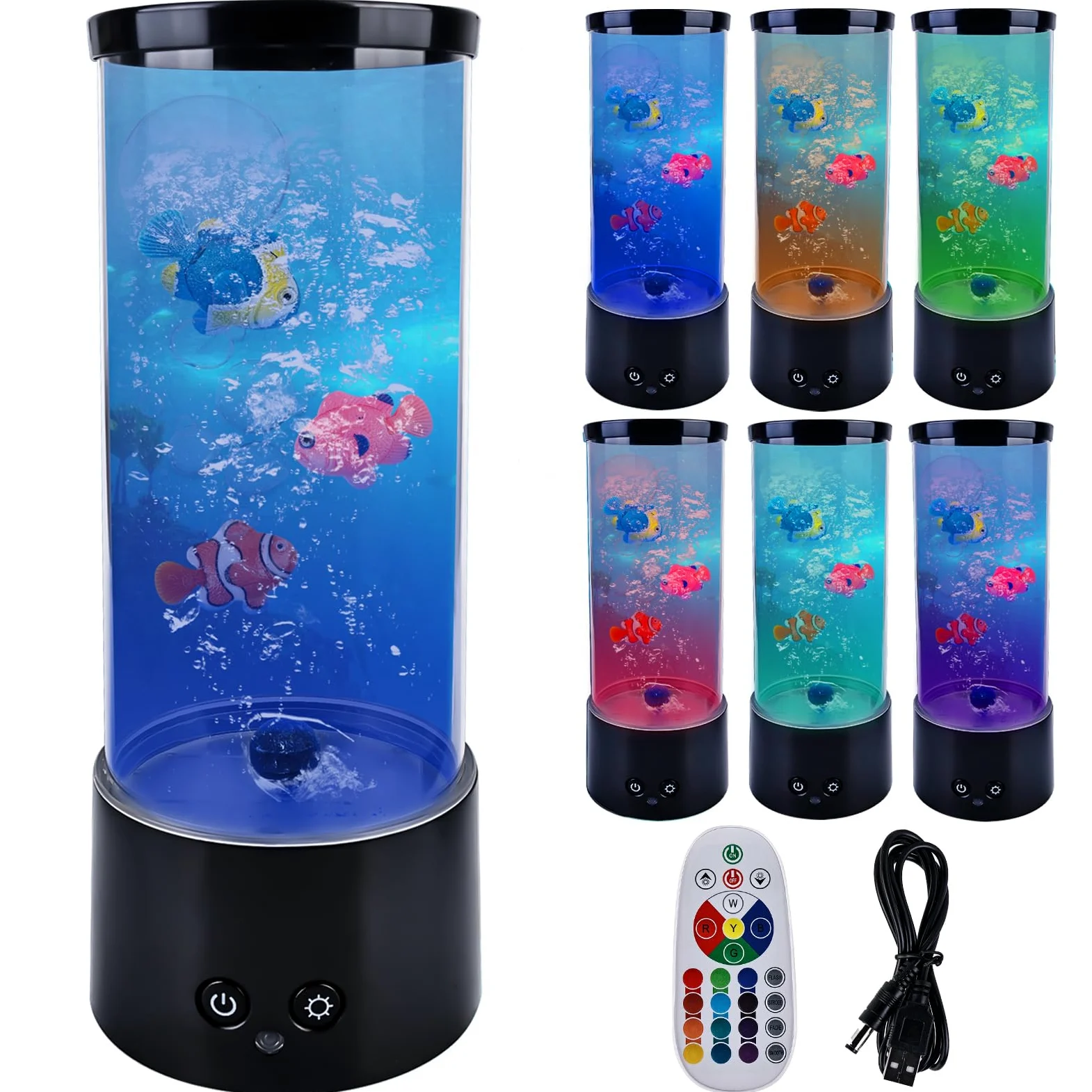 Vegena Lampa lawowa do akwarium, niebieska z rybami, lampka nocna LED z pilotem zdalnego sterowania, 16 kolorów i 4 tryby, światło RGB, dla dzieci i dorosłych, dekoracja do domu, biura (A)