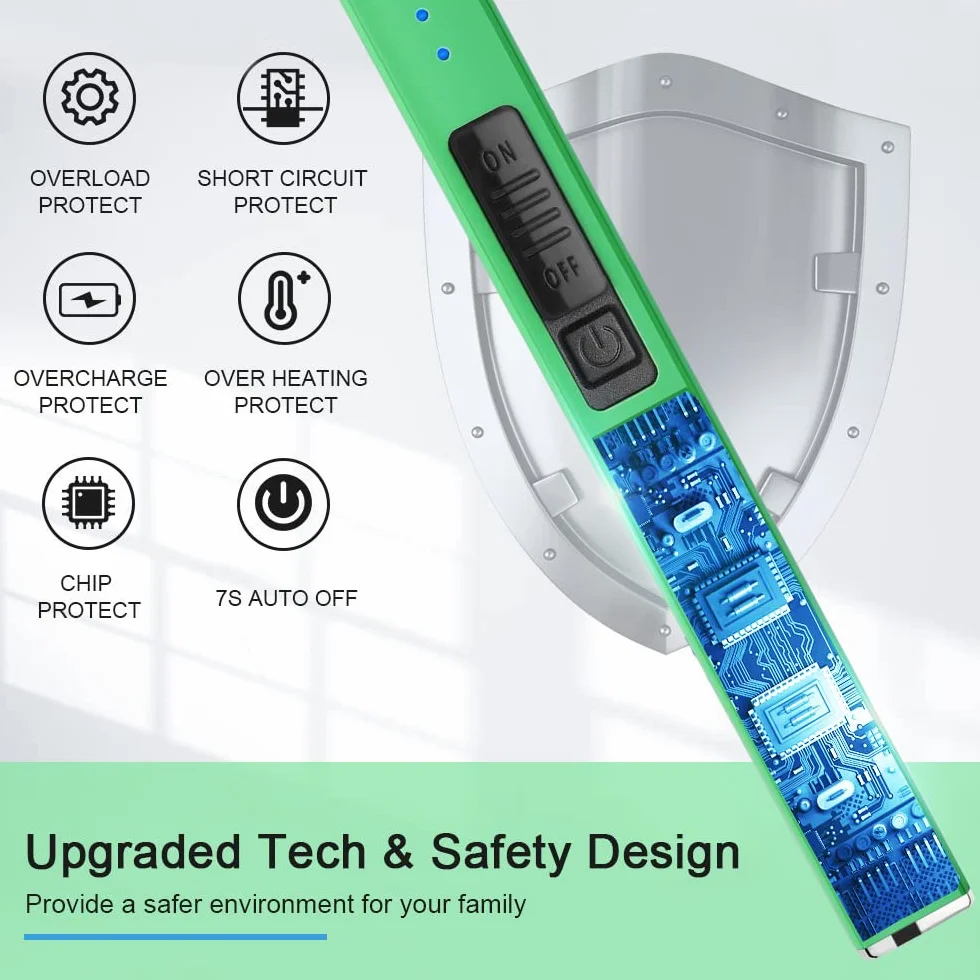 Suprus Zapalniczka świecąca w ciemności, elektryczna zapalniczka do świec, zapalniczka łukowa USB z blokadą zabezpieczającą, wiatroodporna, bezpłomieniowa (zielona)