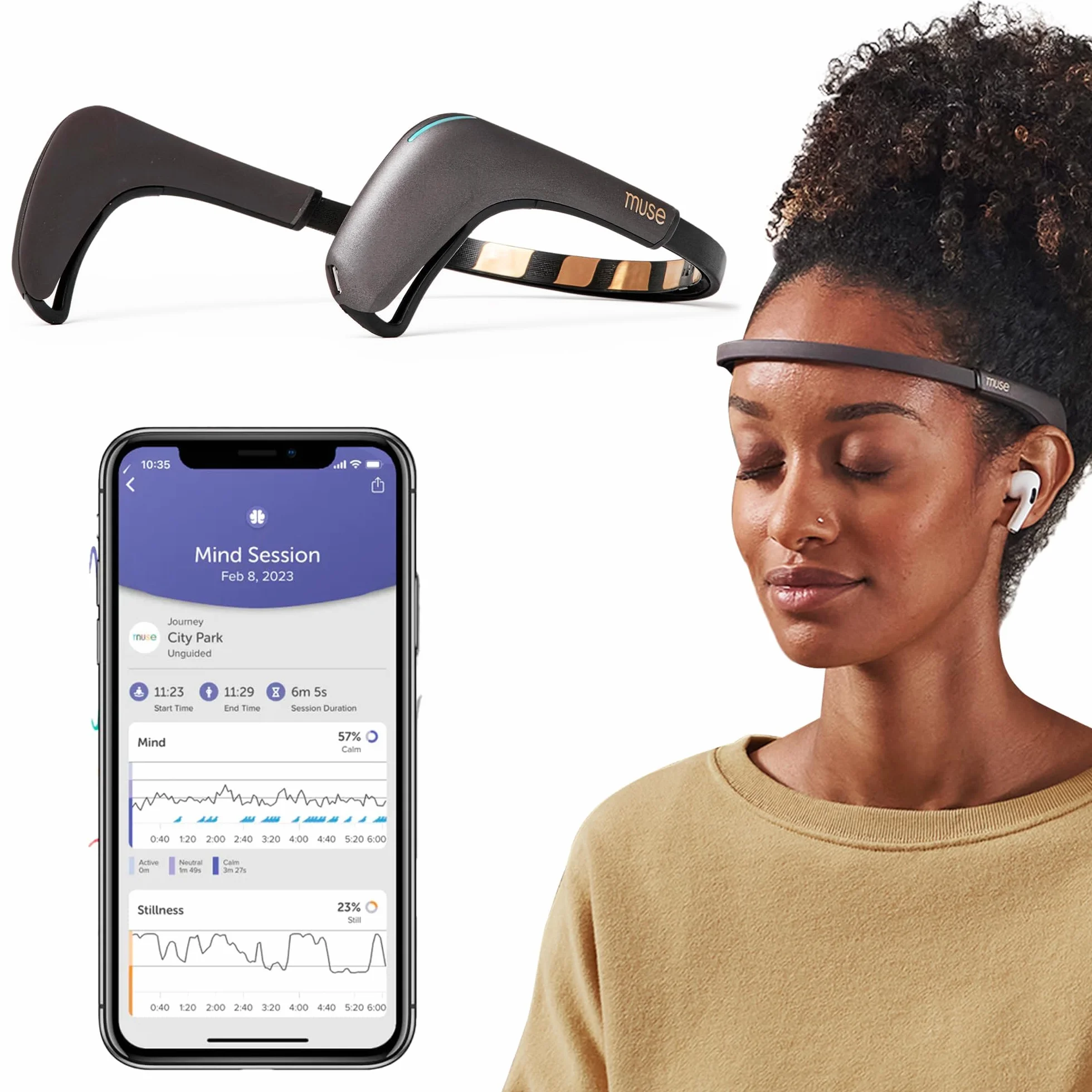 MUSE 2: Opaska na głowę z czujnikiem mózgu USB-C- EEG MUSE opaska na głowę do medytacji - wiele czujników biofeedback urządzenia do użytku domowego z responsywnymi wskazówkami dotyczącymi sprzężenia