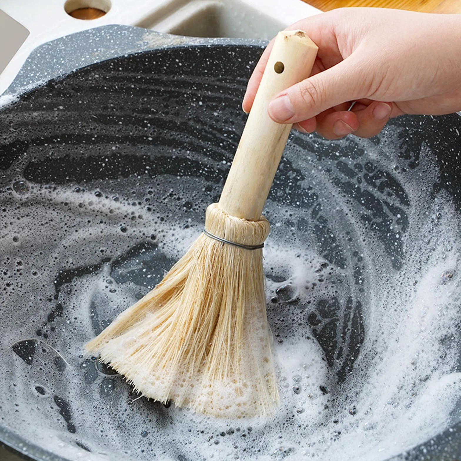 4 szczotki do mycia naczyń, naturalne włosie kokosowe i palmowe, ręcznie wykonana szczotka do garnków i mycia naczyń z długim trzonkiem, przyjazne dla środowiska szczotki do patelni, garnków,