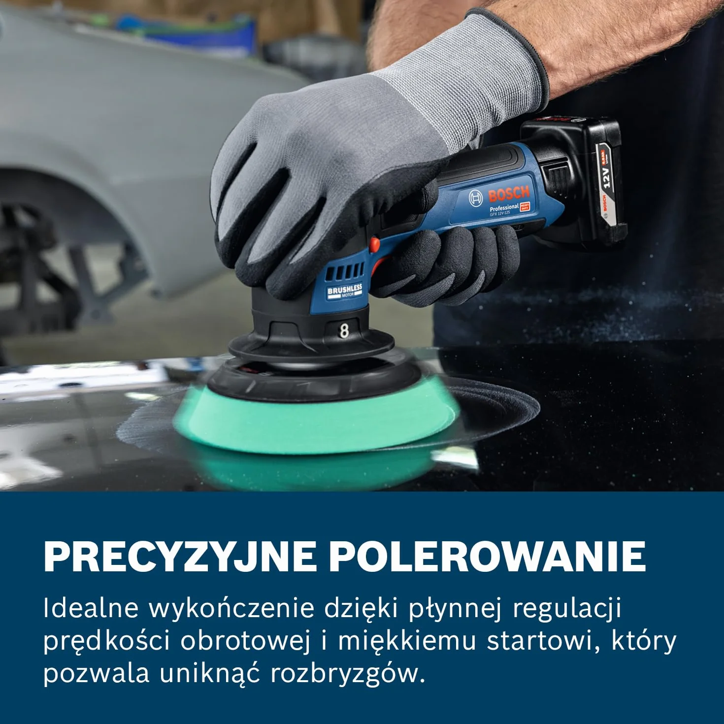 Bosch Professional 12V System polerka akumulatorowa GPX 12V-125 (zestaw: elektronarzędzie z talerzem oporowym 125 mm z mocowaniem na rzepy, gąbka do polerowania i cięcia 125 mm)