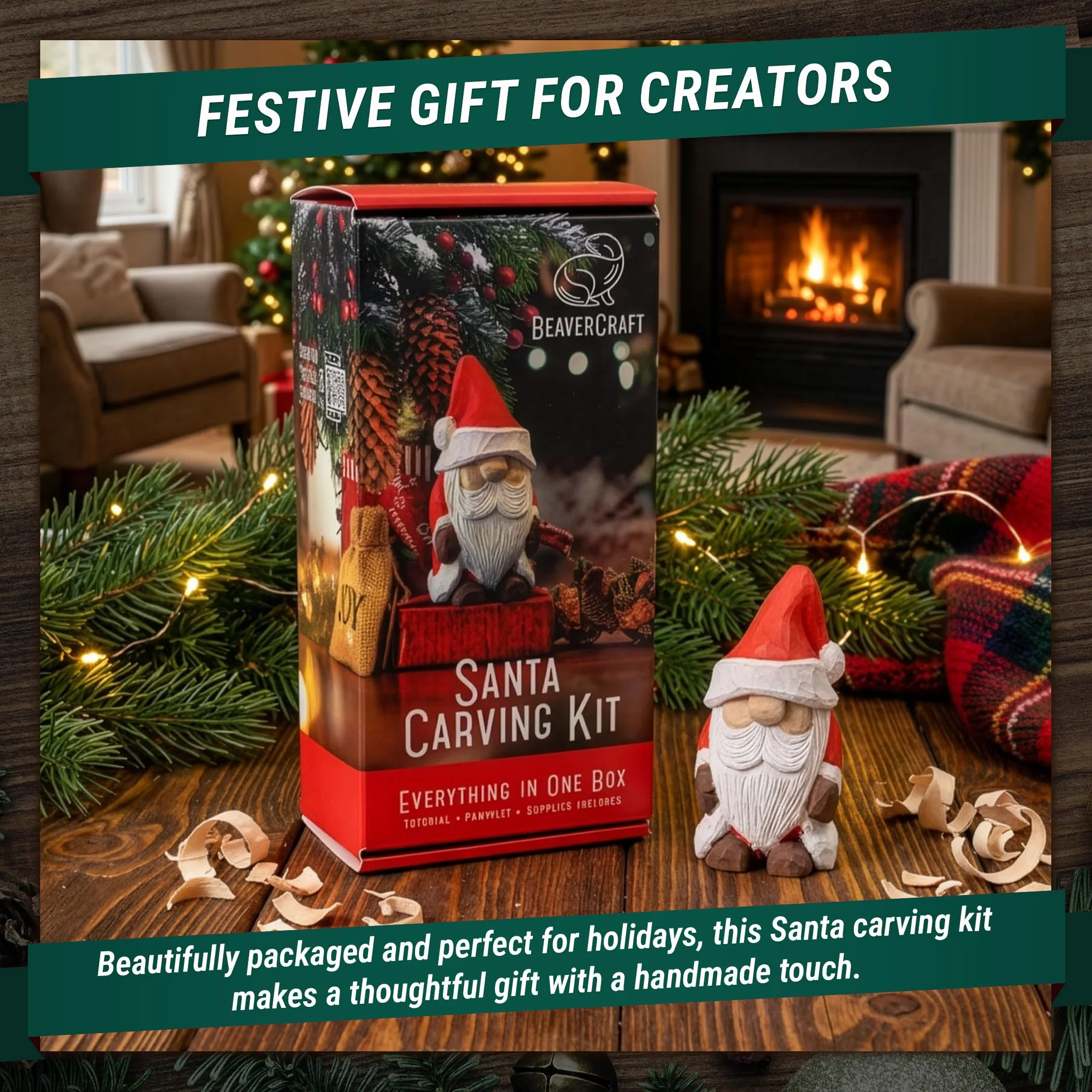 BeaverCraft Zestaw do rzeźbienia DIY06 Santa dla początkujących – Zestaw narzędzi do rzeźbienia w drewnie, DIY dla dorosłych – Zestawy hobbystyczne dla dorosłych, Prezenty dla miłośników stolarki