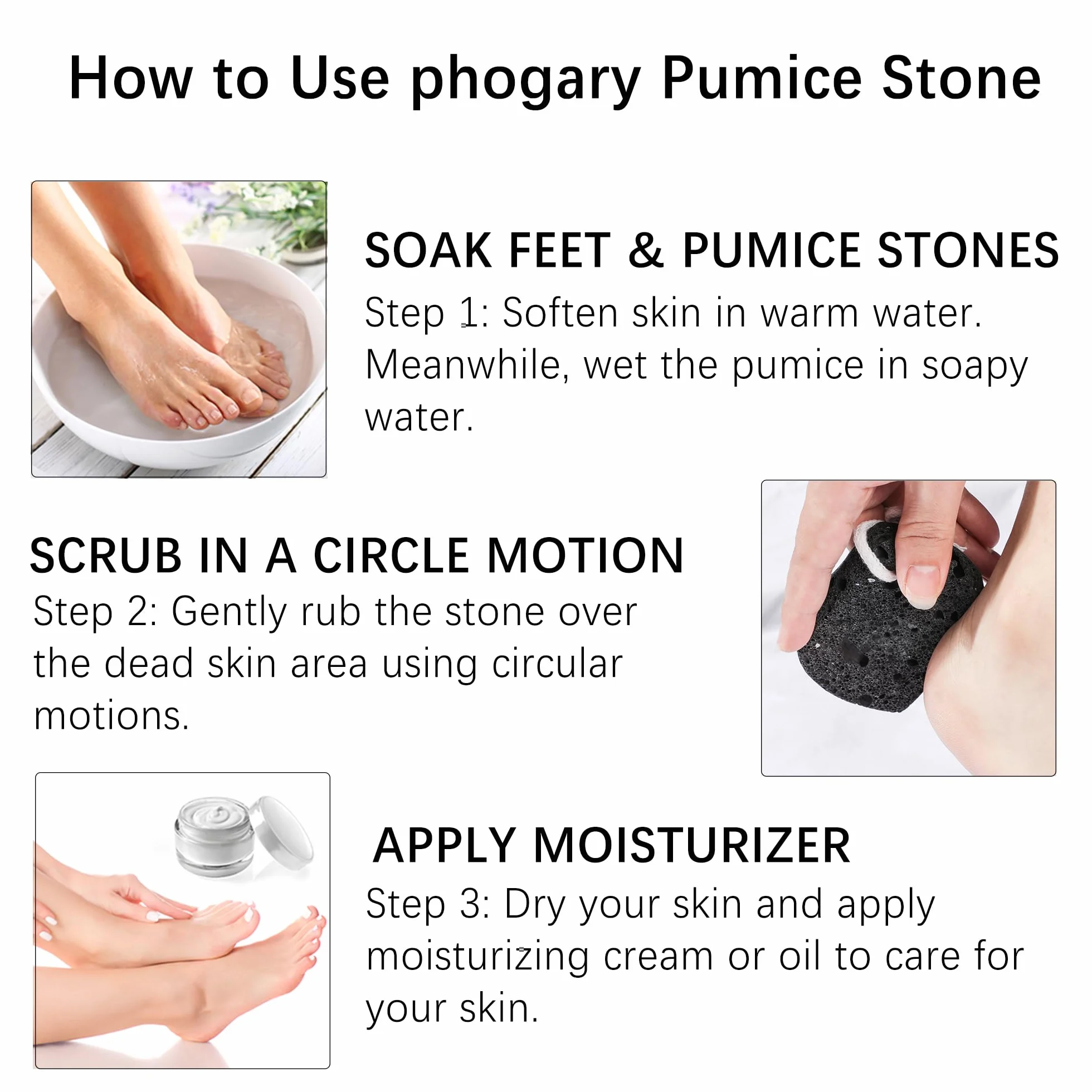 PHOGARY Pumeks do stóp i dłoni 2 szt., naturalne narzędzia do pedicure do usuwania zrogowaciałych zrogowaciałych skóry, naturalne złuszczanie stóp do usuwania martwej skóry (czarny pumeks lawowy)