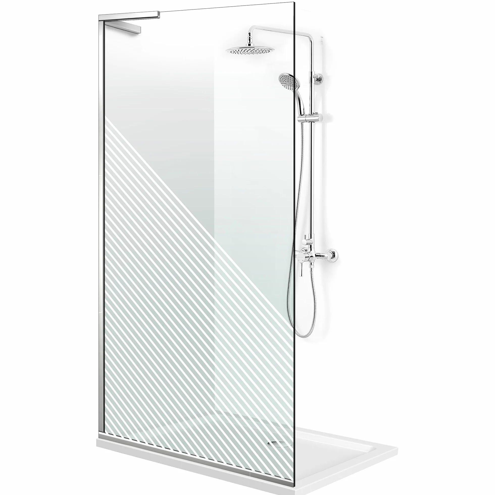Aqua Roy Minimal INOX, model Nordic White, rozmiar 50 cm od 50/60/70/80/90/100, kabina prysznicowa, 8 mm przezroczyste szkło z nano-piaskowanym wzorem (50 x 195 cm, lewa)