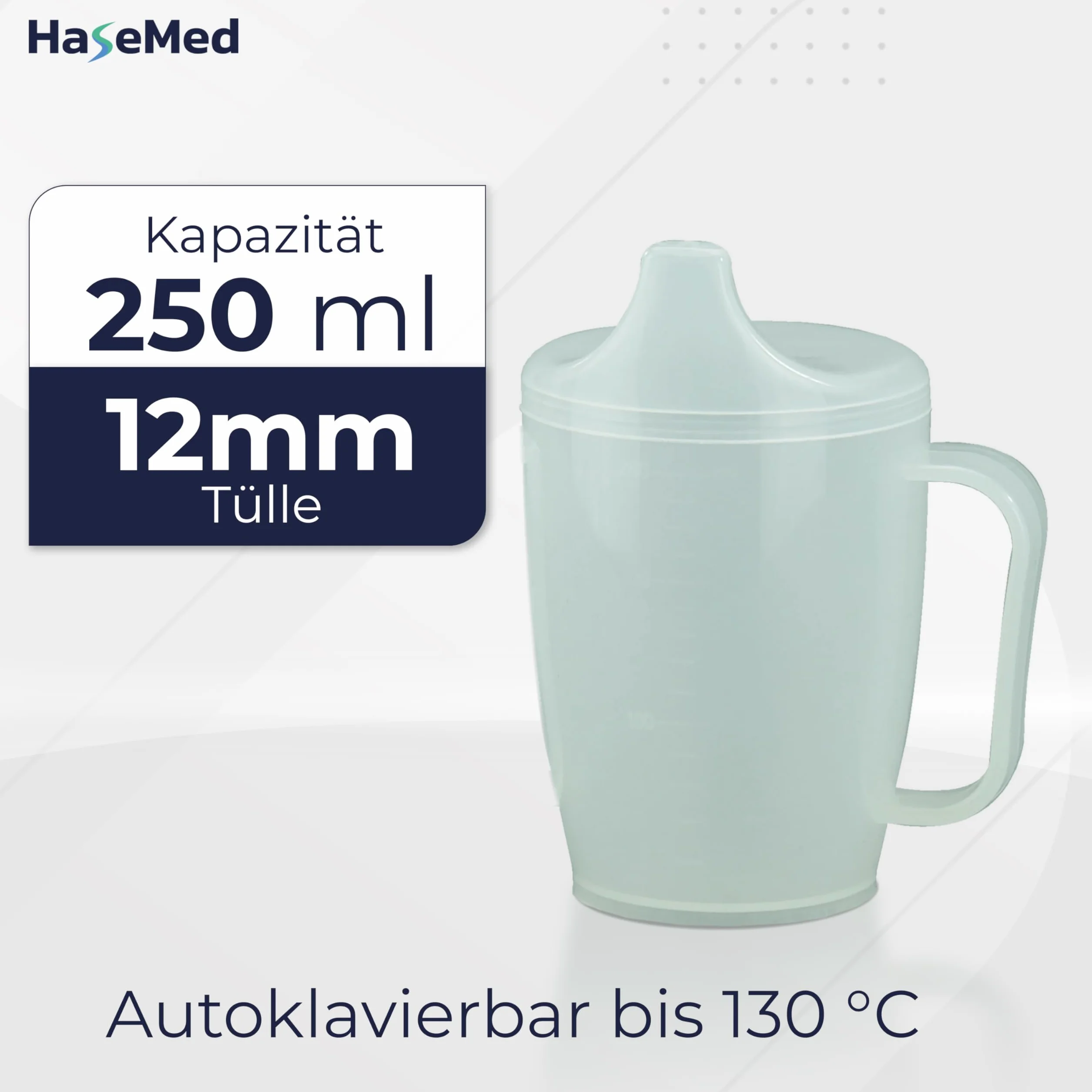 HaseMed kubek do picia z uchwytem i tulejką 12 mm ergonomiczny bezpieczny dla seniorów