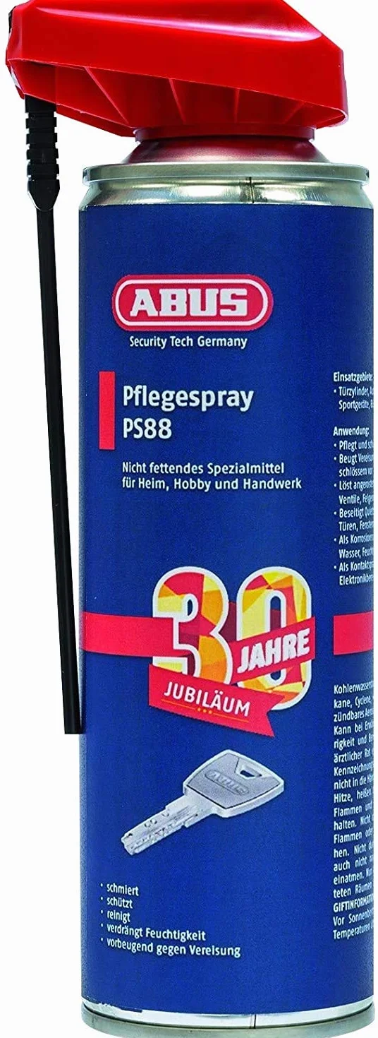 ABUS Spray pielęgnacyjny PS88 – beztłuszczowy smar do cylindrów drzwi, zamków samochodowych, narzędzi – chroni przed wilgocią i oblodzeniem, 300 ml