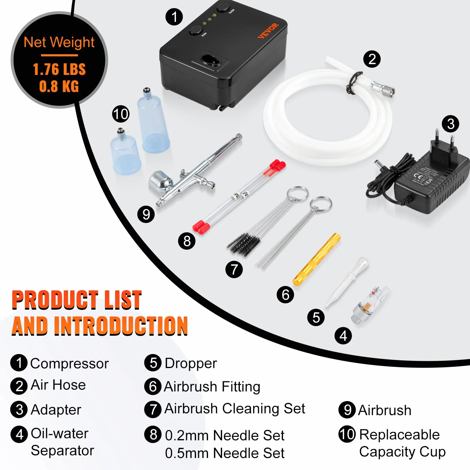 VEVOR Dual Action Airbrush zestaw z pistoletem do lakierowania, 30 psi ± 15%, kompresor powietrza 220 V, zestaw do makijażu, manicure, tatuażu, projektowania malowania, rzemiosła artystycznego