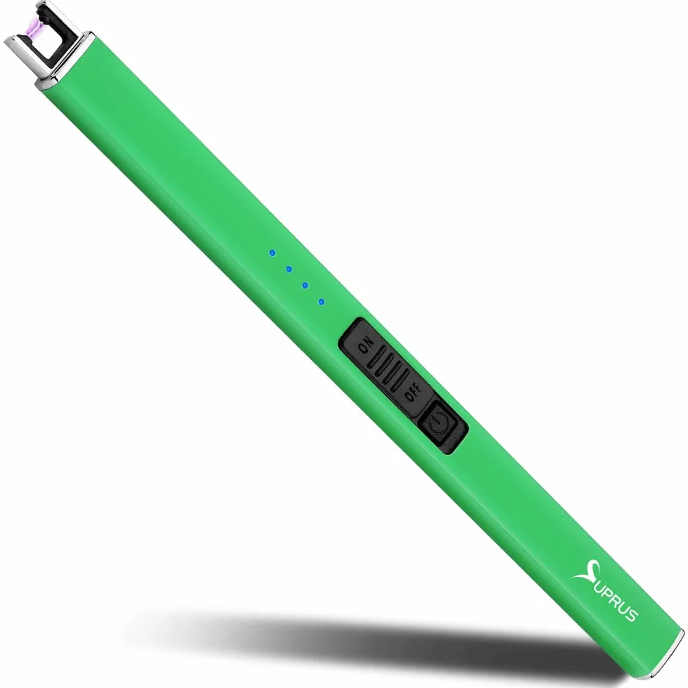 Suprus Zapalniczka świecąca w ciemności, elektryczna zapalniczka do świec, zapalniczka łukowa USB z blokadą zabezpieczającą, wiatroodporna, bezpłomieniowa (zielona)