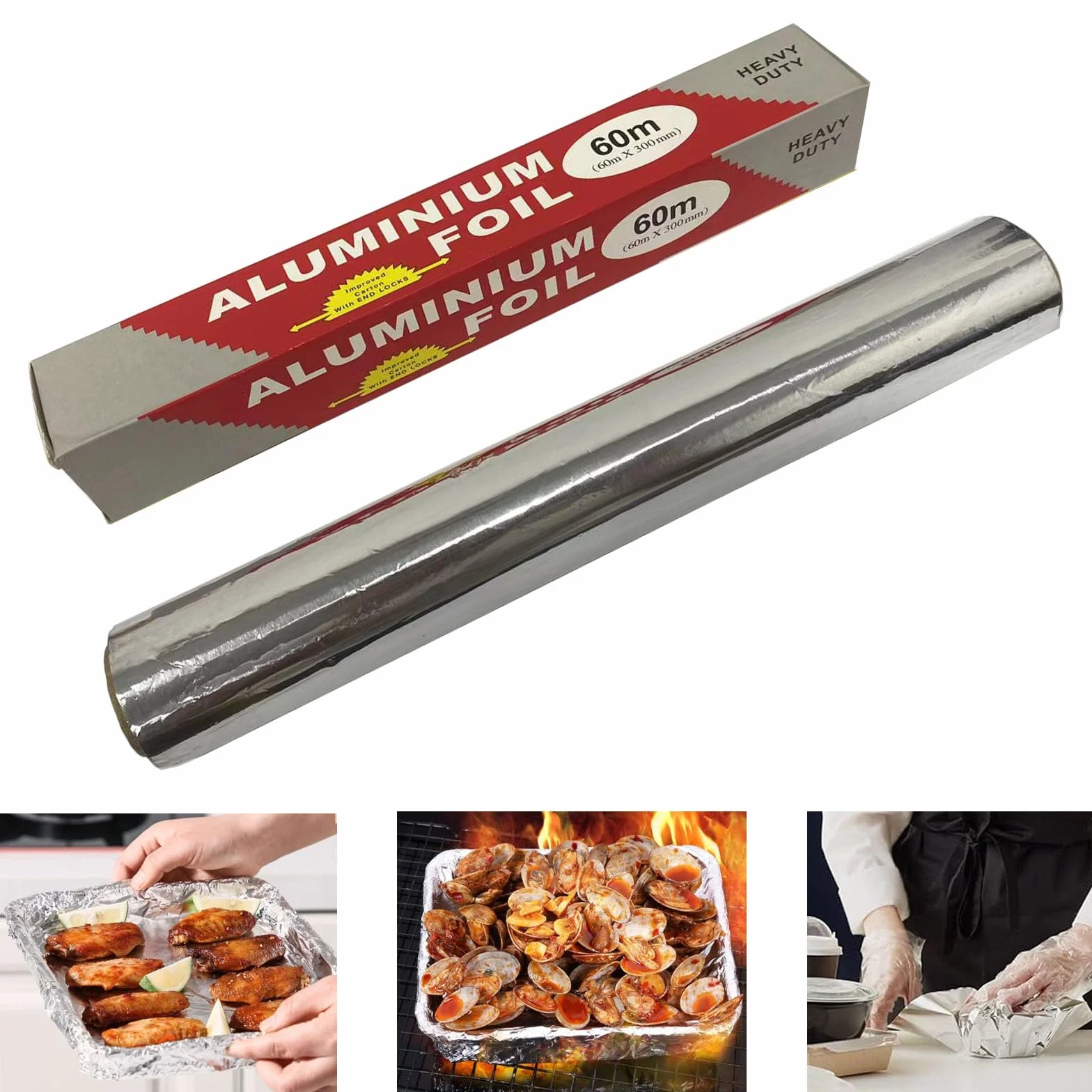 Folia aluminiowa do grilla, very wide catering roll, 60 m x 30 cm, for packaging, baking, cooking, barbecuing at home