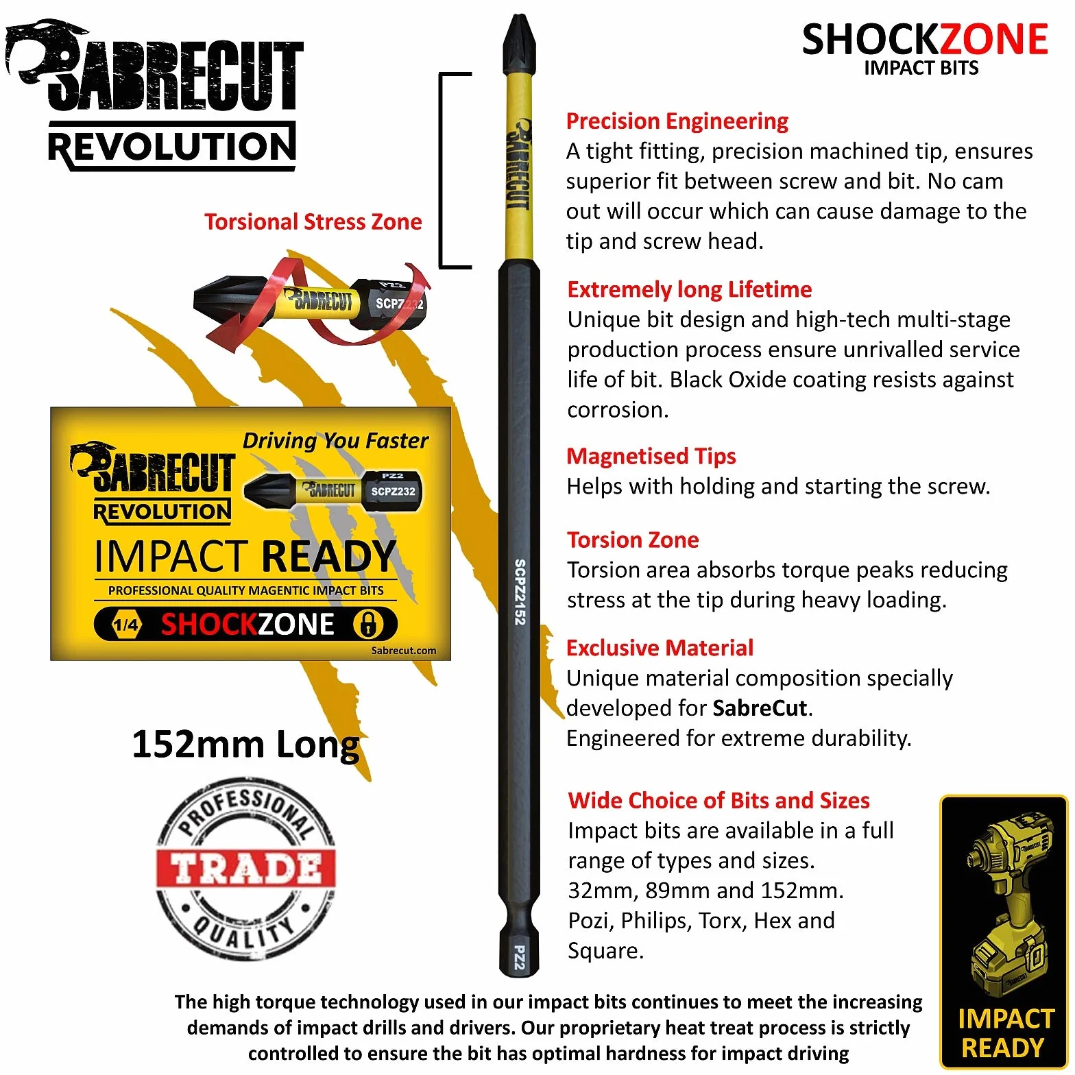 10 x SabreCut SCTX40152_10 152 mm T40 TX40 Zestaw końcówek wkrętaków magnetycznych Torx Heavy Duty Kompatybilny z Dewalt Milwaukee Bosch Makita i nie tylko