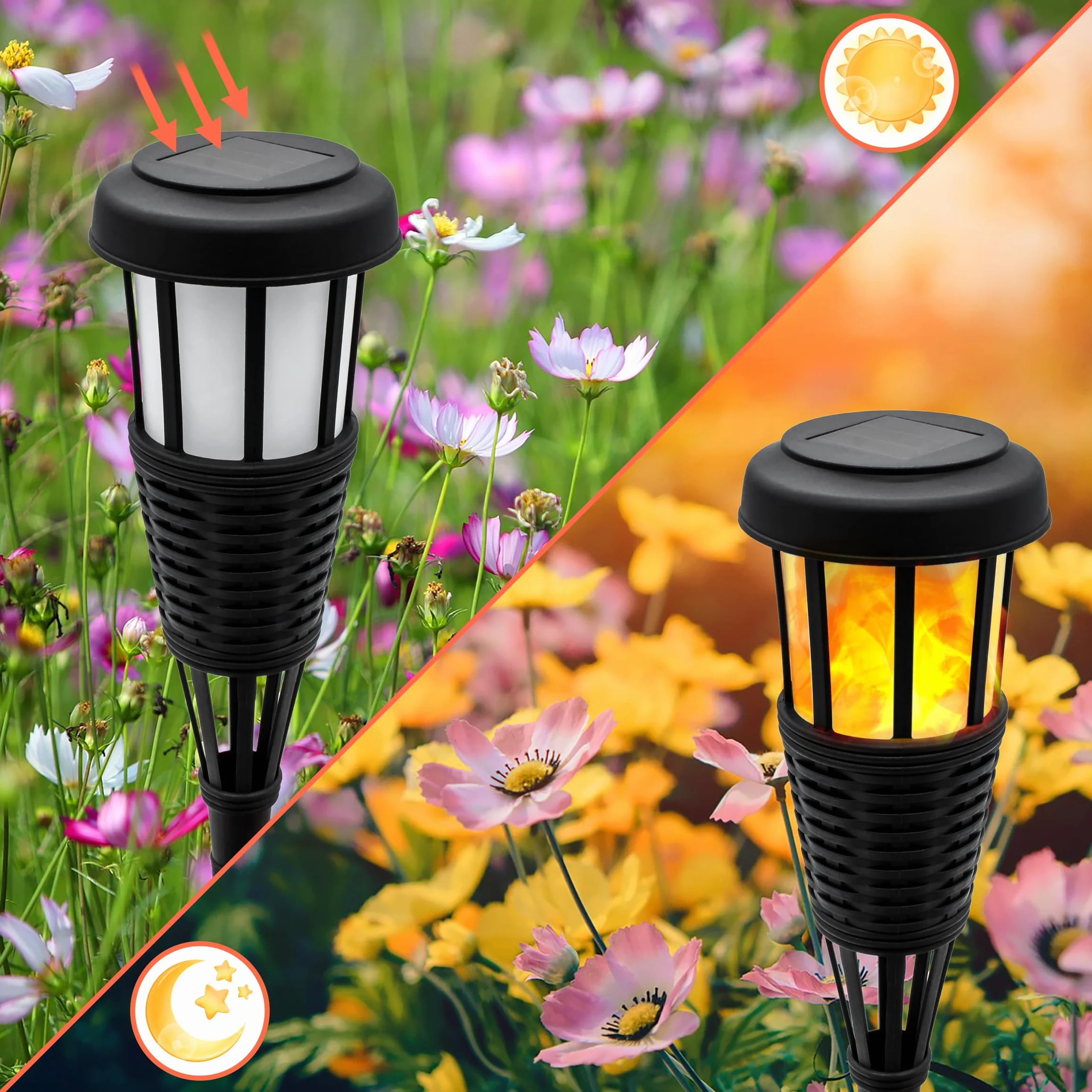 Spetebo Solarna pochodnia ogrodowa LED o wyglądzie rattanu – zestaw 12 szt. – lampa solarna 48 x 10 cm z efektem migotania – oświetlenie ogrodowe dekoracyjne oświetlenie ogrodowe wtyczka do grządek z