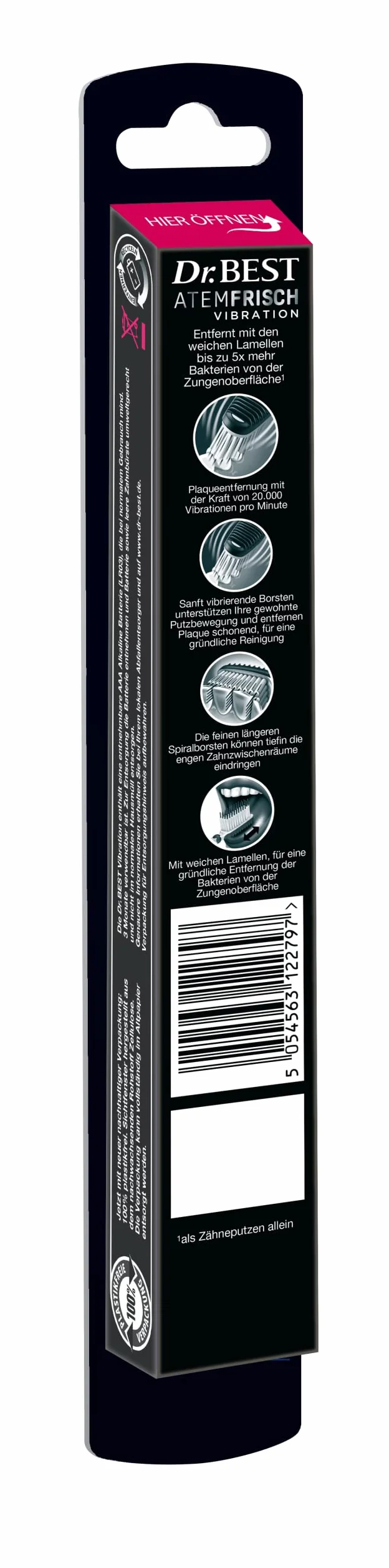 Dr.BEST Vibration oddechowa szczoteczka do zębów, średnia (1 sztuka), zapewnia do 50% lepszy dostęp między zębami*